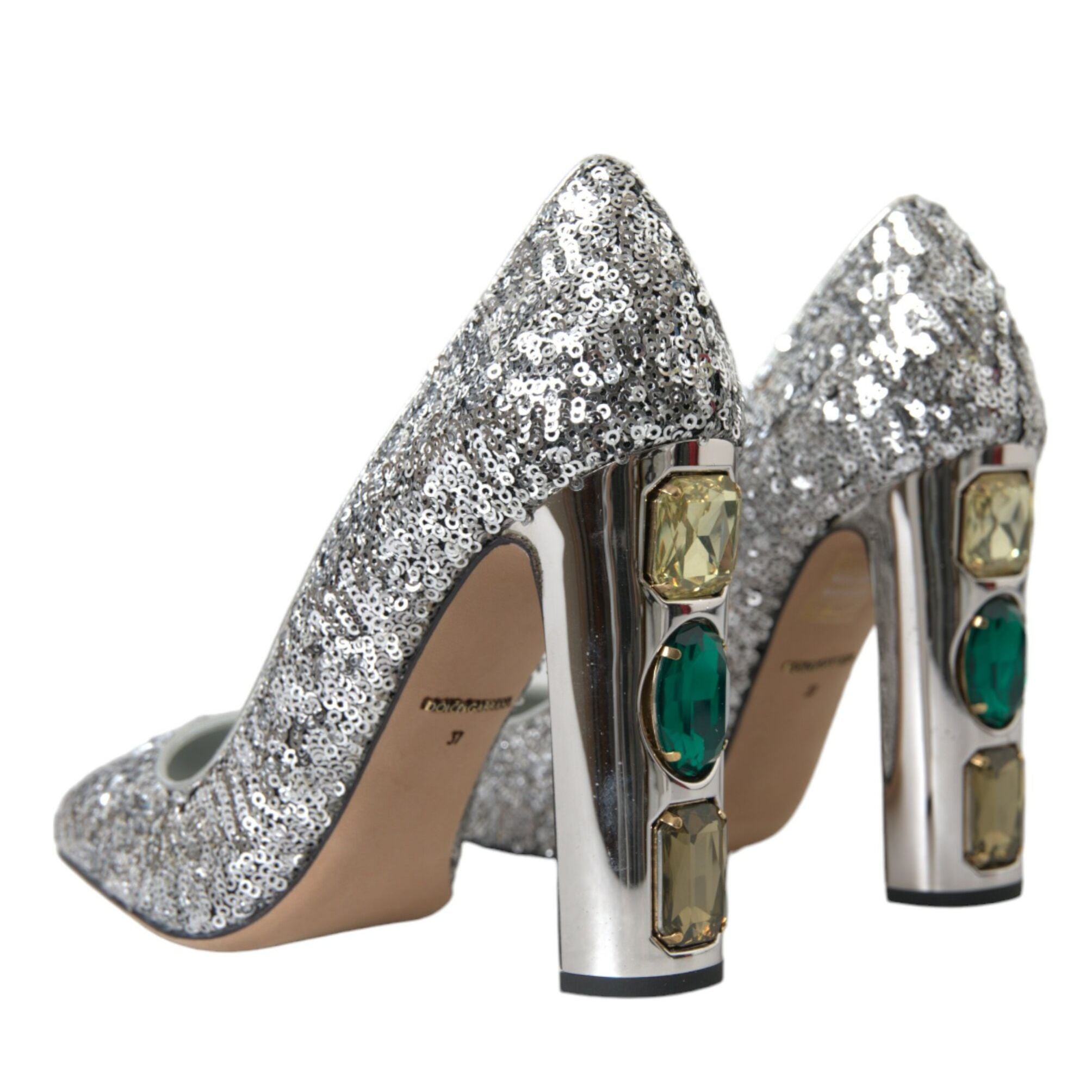 Dolce & Gabbana Silver Sequin Embellished Heels Pumps Shoes