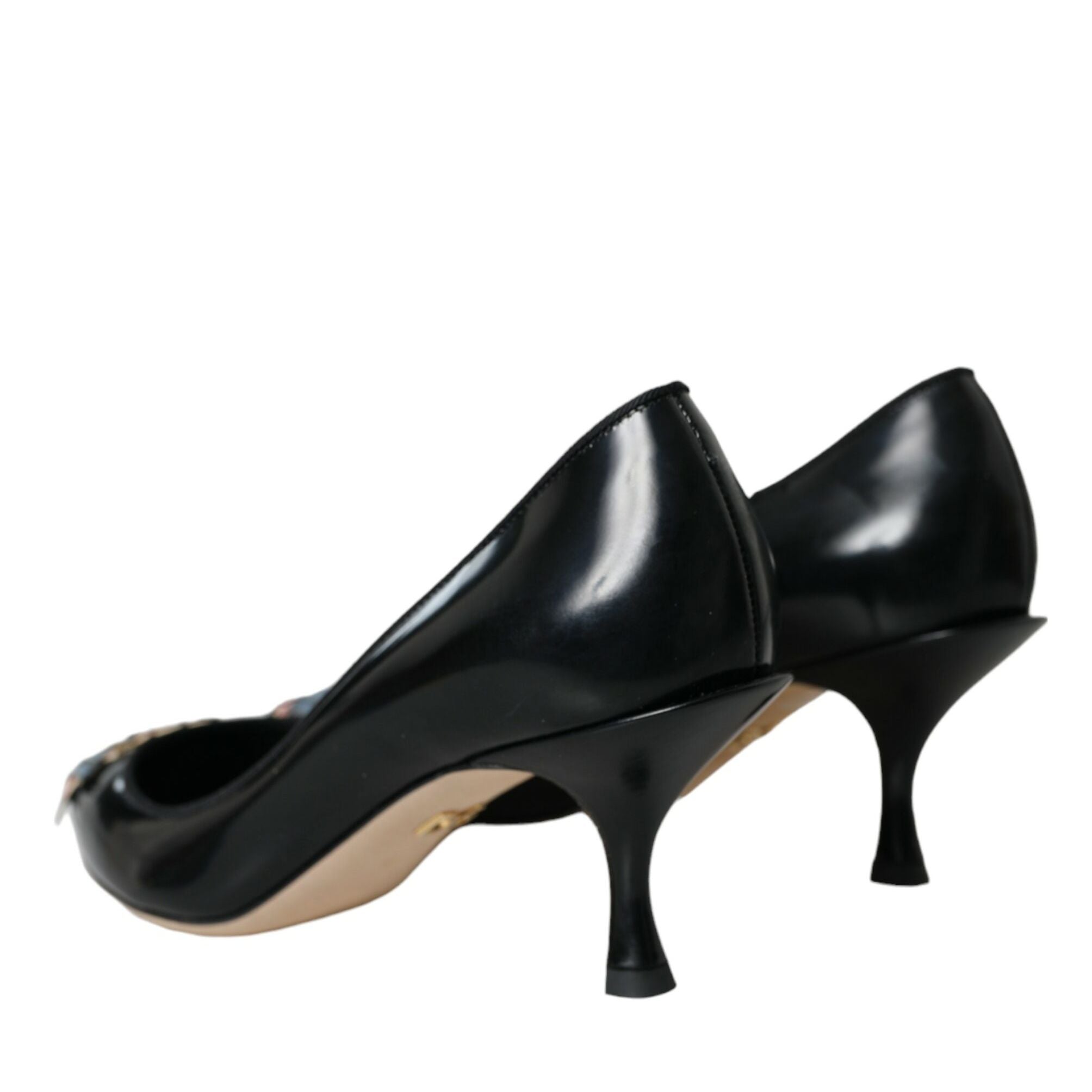 Dolce & Gabbana Black Leather BOOM Patch Heels Pumps Shoes