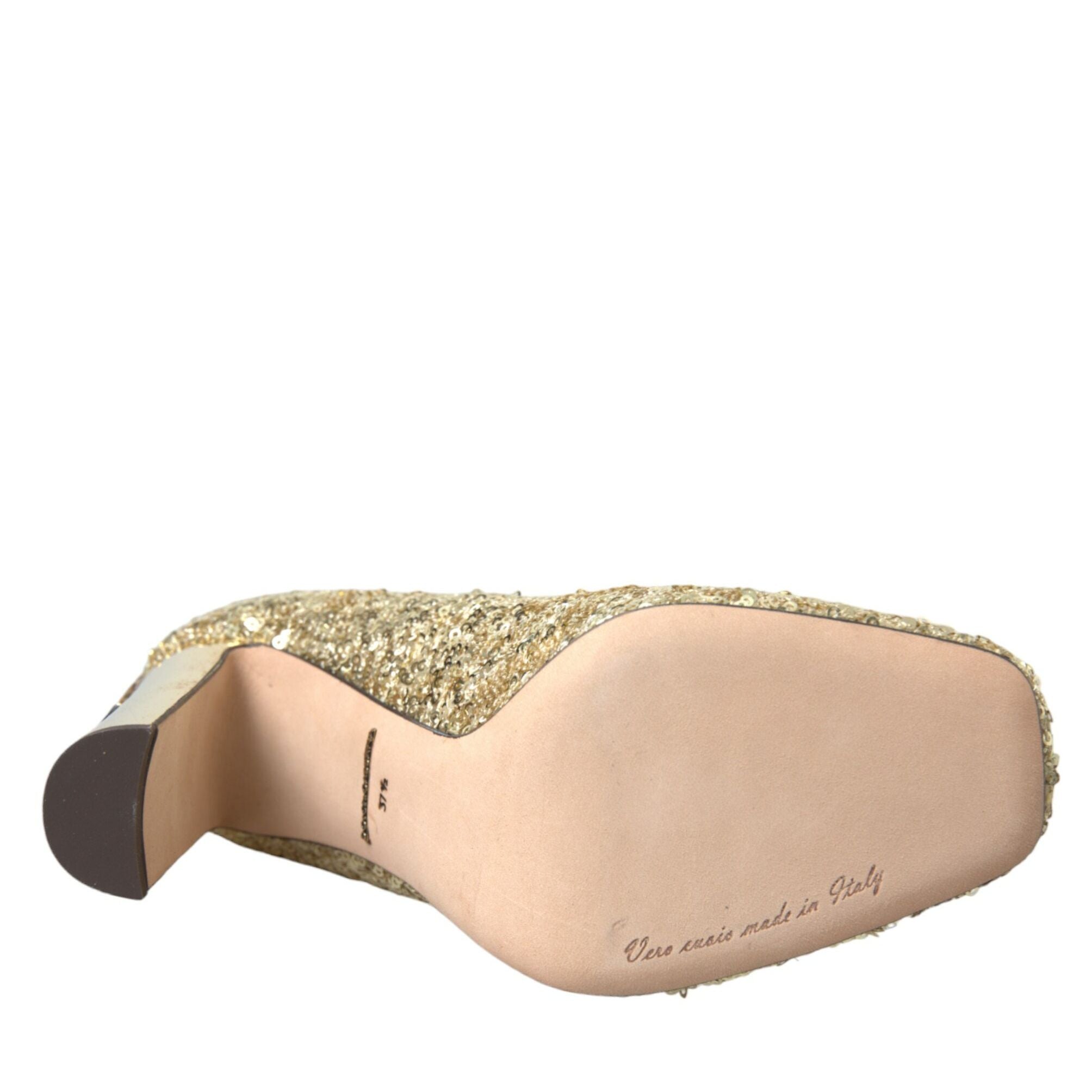 Dolce & Gabbana Gold Sequin Crystal Heels Pumps Shoes