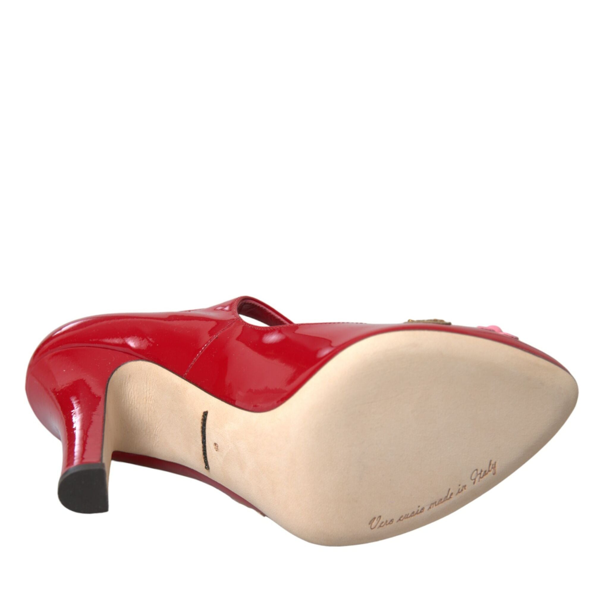 Dolce & Gabbana Red Leather Embellished Mary Jane Pumps Heels Shoes