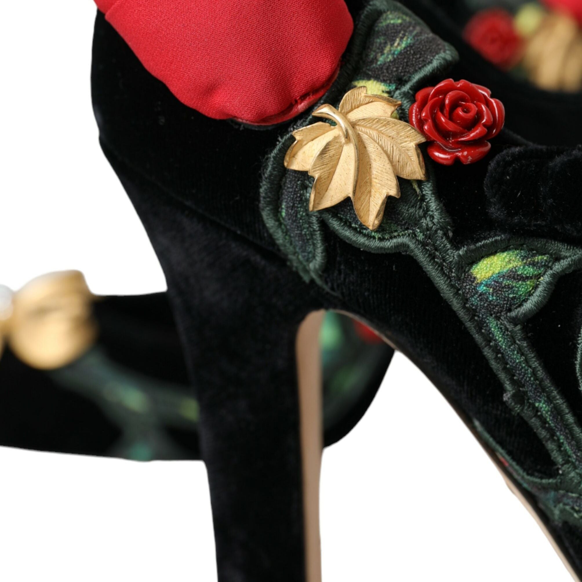 Dolce & Gabbana Black Roses Crystal Brooch Mary Jane Shoes