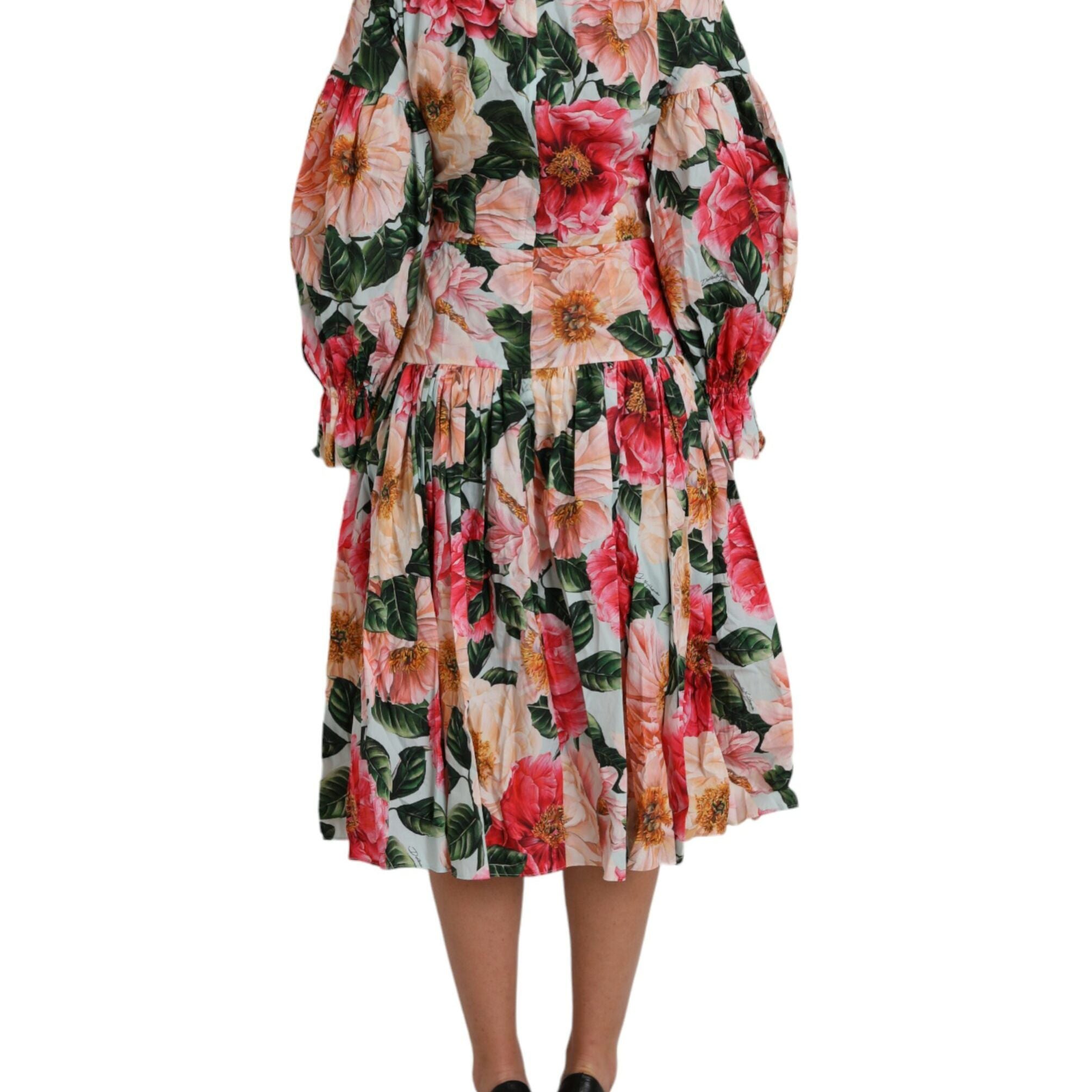 Dolce & Gabbana Multicolor Floral CottonAline Pleated Dress