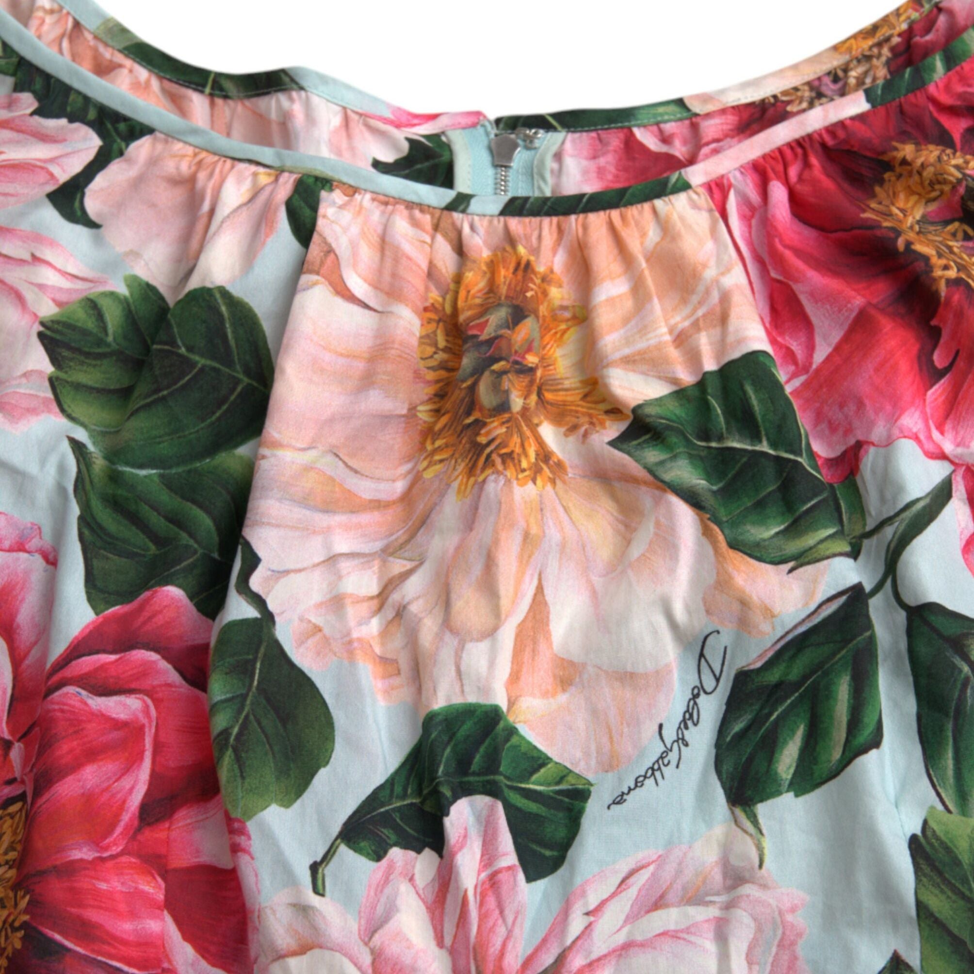 Dolce & Gabbana Multicolor Floral CottonAline Pleated Dress