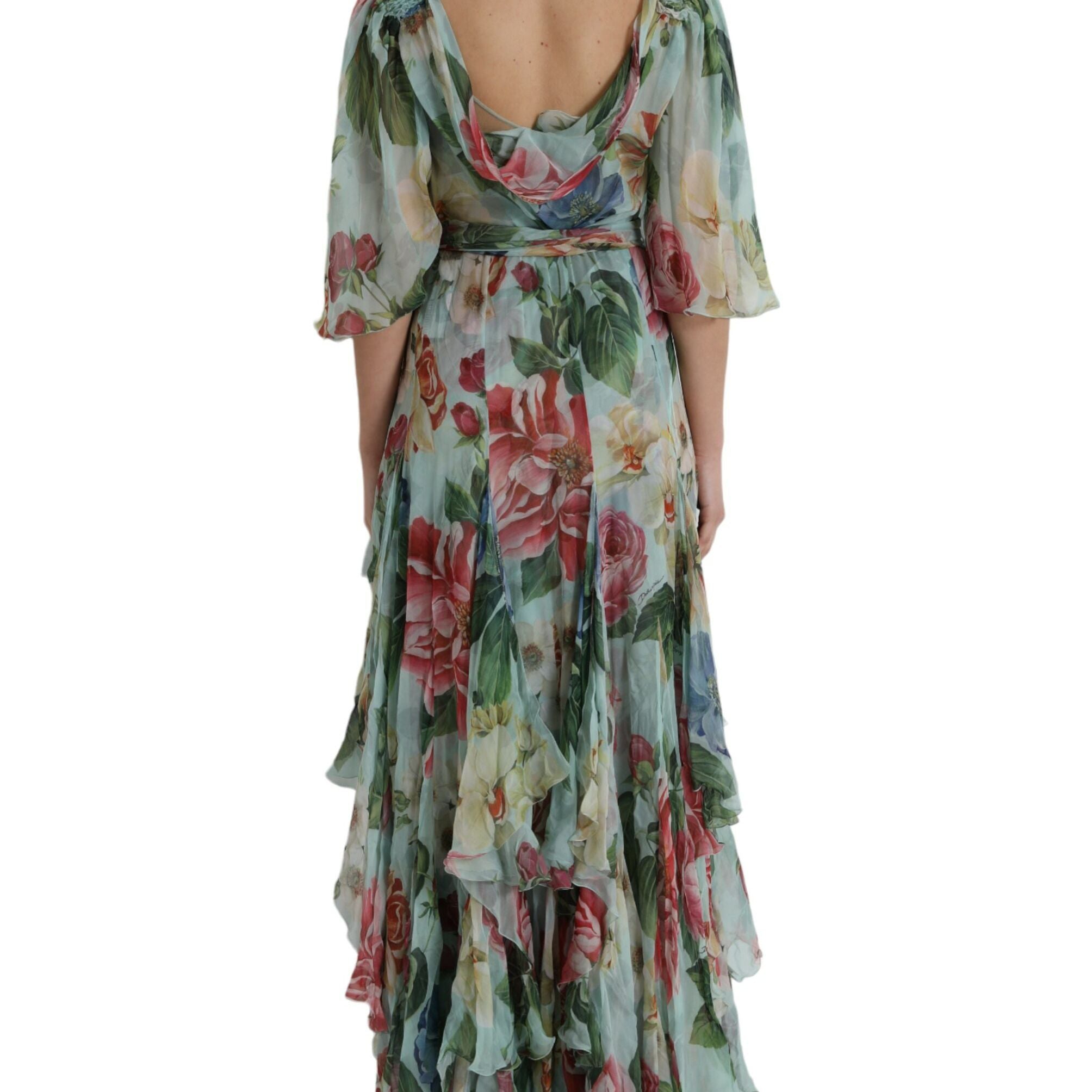 Dolce & Gabbana Blue Floral Print Tiered Long Maxi Dress