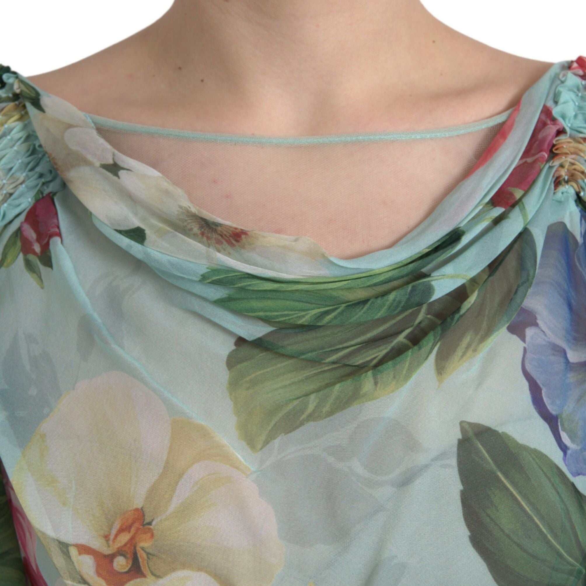 Dolce & Gabbana Blue Floral Print Tiered Long Maxi Dress