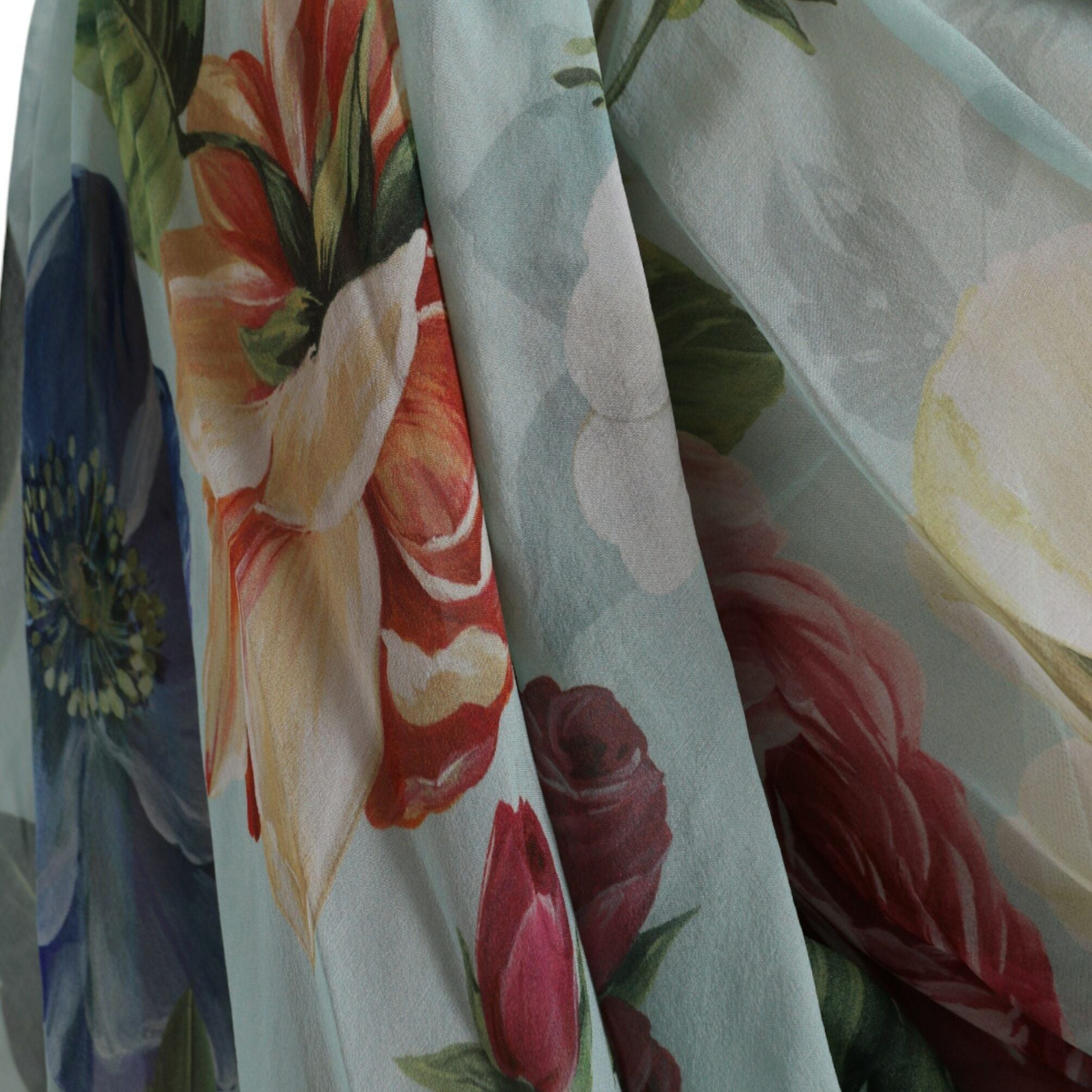 Dolce & Gabbana Blue Floral Print Tiered Long Maxi Dress