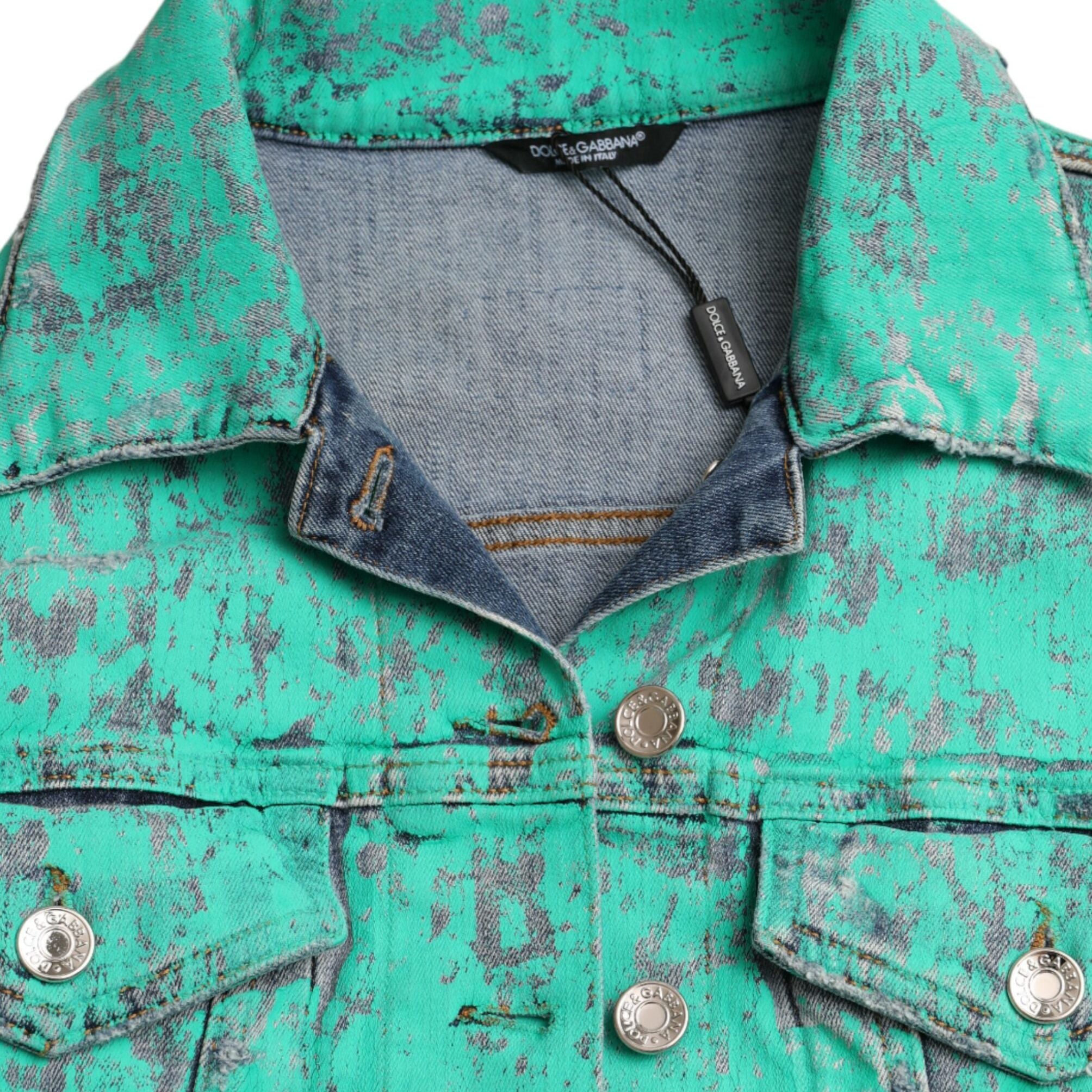 Dolce & Gabbana Green Cotton Tie Dye Cropped Cropped Denim Jacket