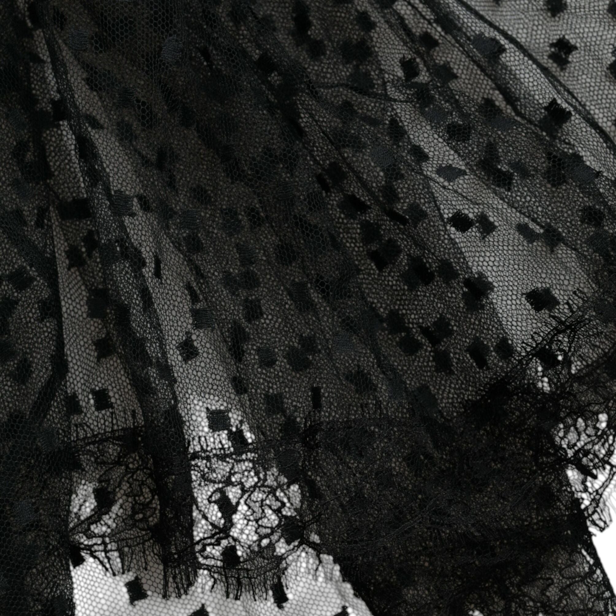 Dolce & Gabbana Black Nylon Lace Trim High Waist A-line Skirt