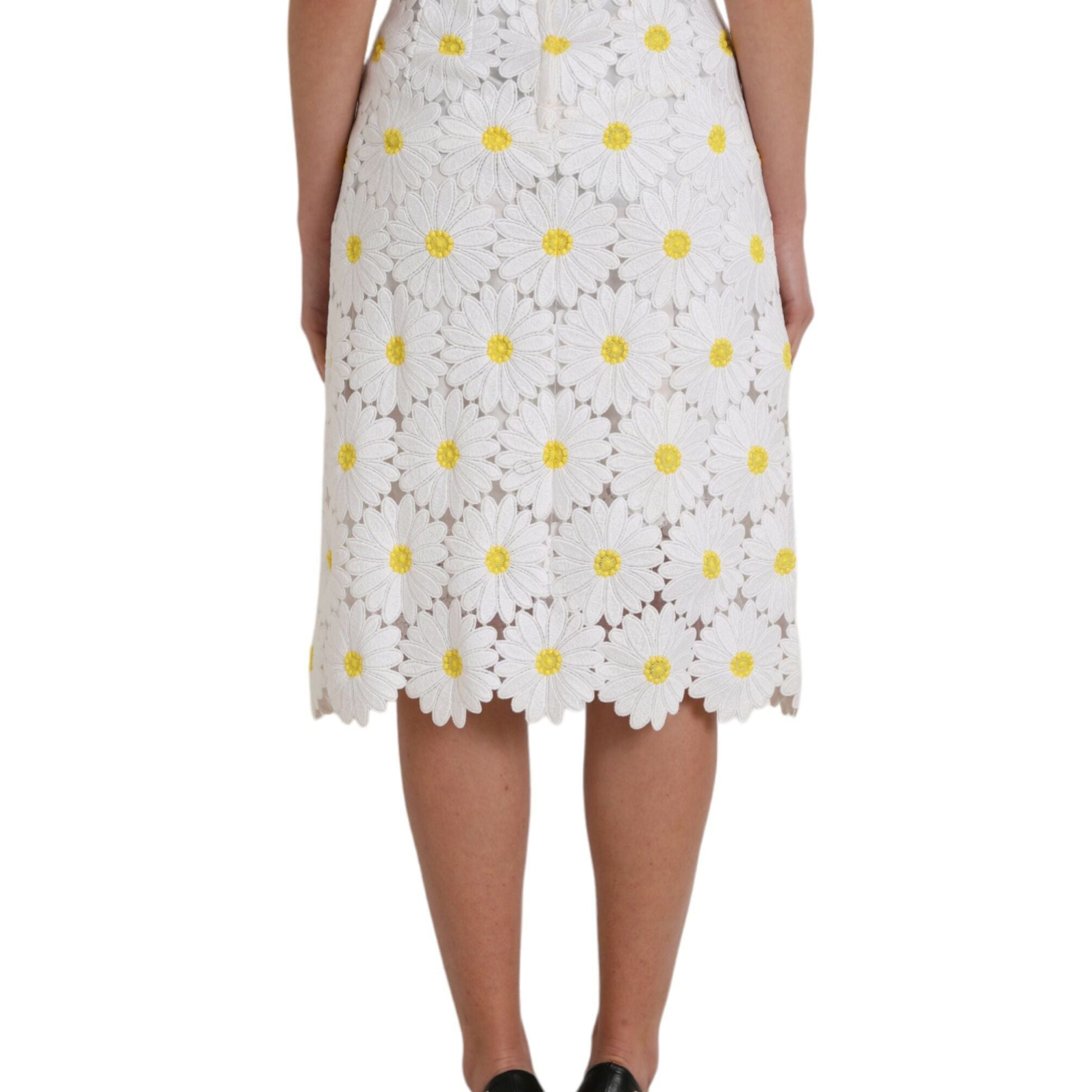 Dolce & Gabbana White Floral Pencil Straight Lace Skirt