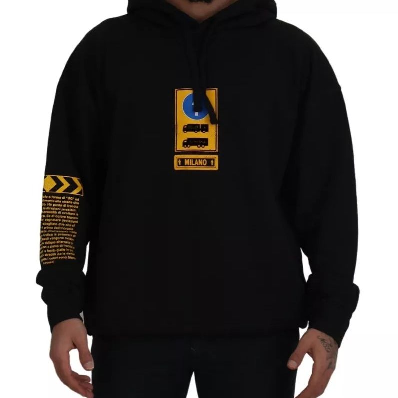 Dolce & Gabbana Black Cotton Logo Hooded Sweatshirt Sweater