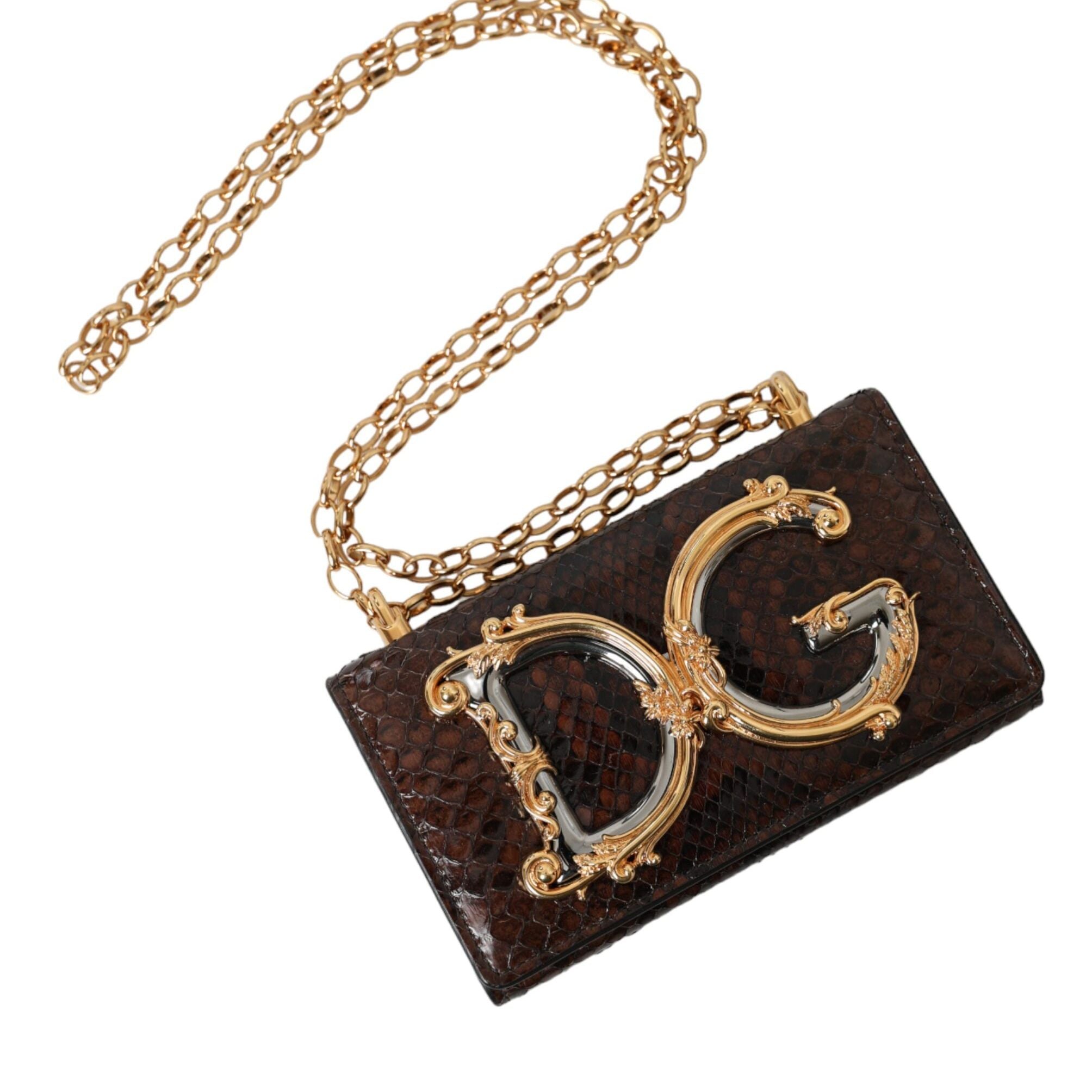 Dolce & Gabbana Brown Python Leather DG Girls Crossbody Phone Bag