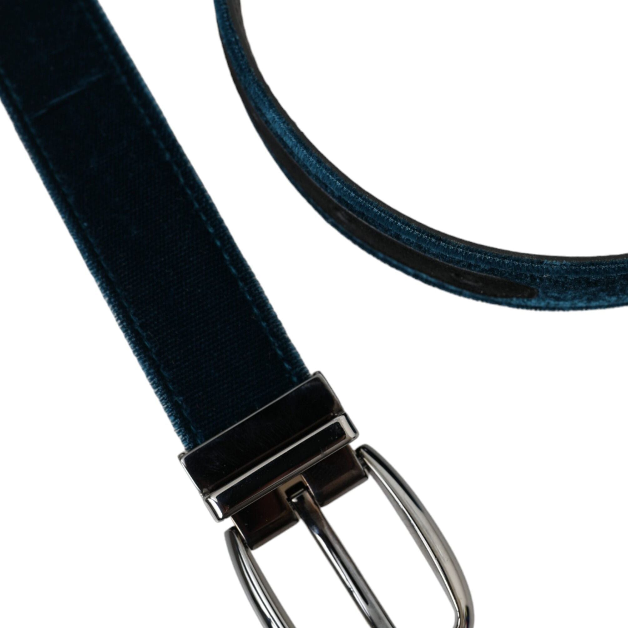 Dolce & Gabbana Blue Velvet Leather Silver Metal Buckle Belt