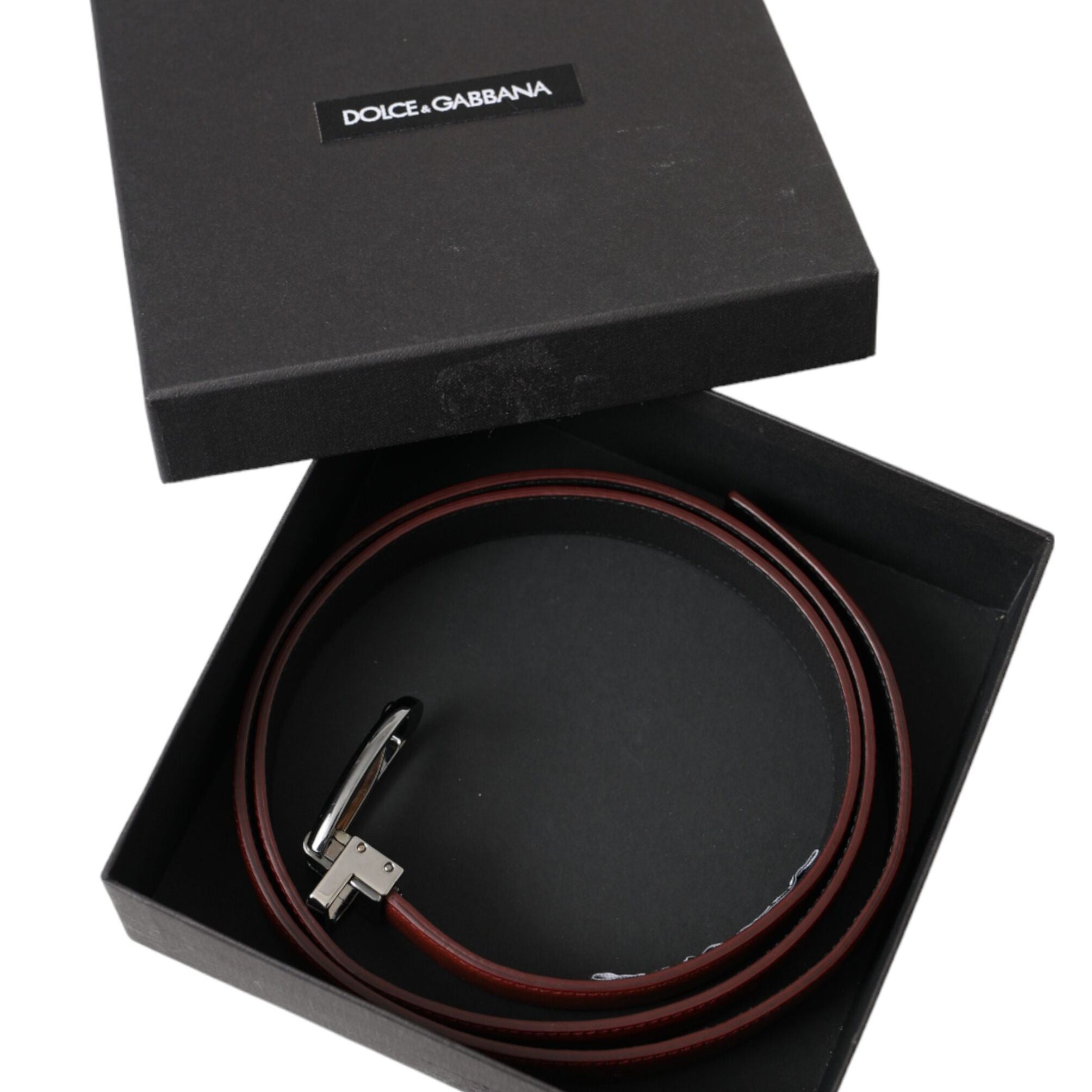 Dolce & Gabbana Brown Leather Silver Metal Buckle Belt Men
