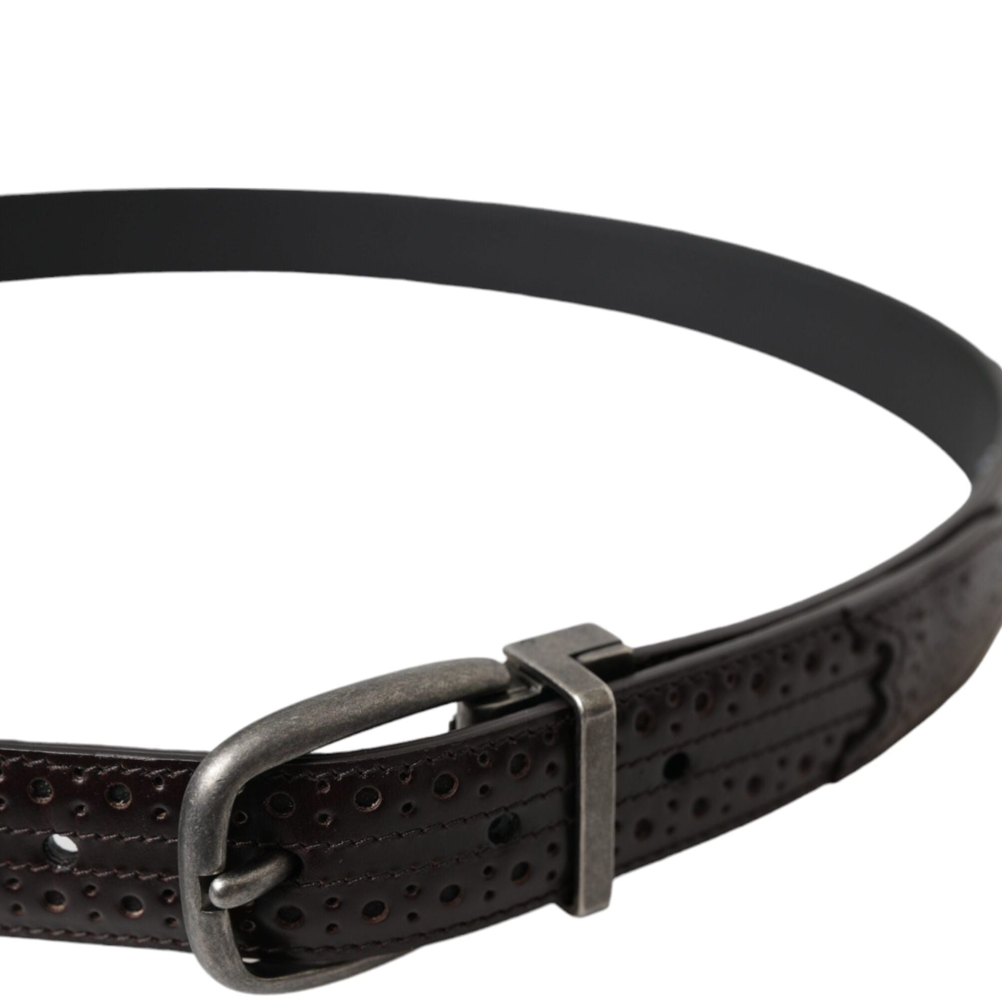 Dolce & Gabbana Dark Brown Perforated Leather Metal Buckle Belt Men