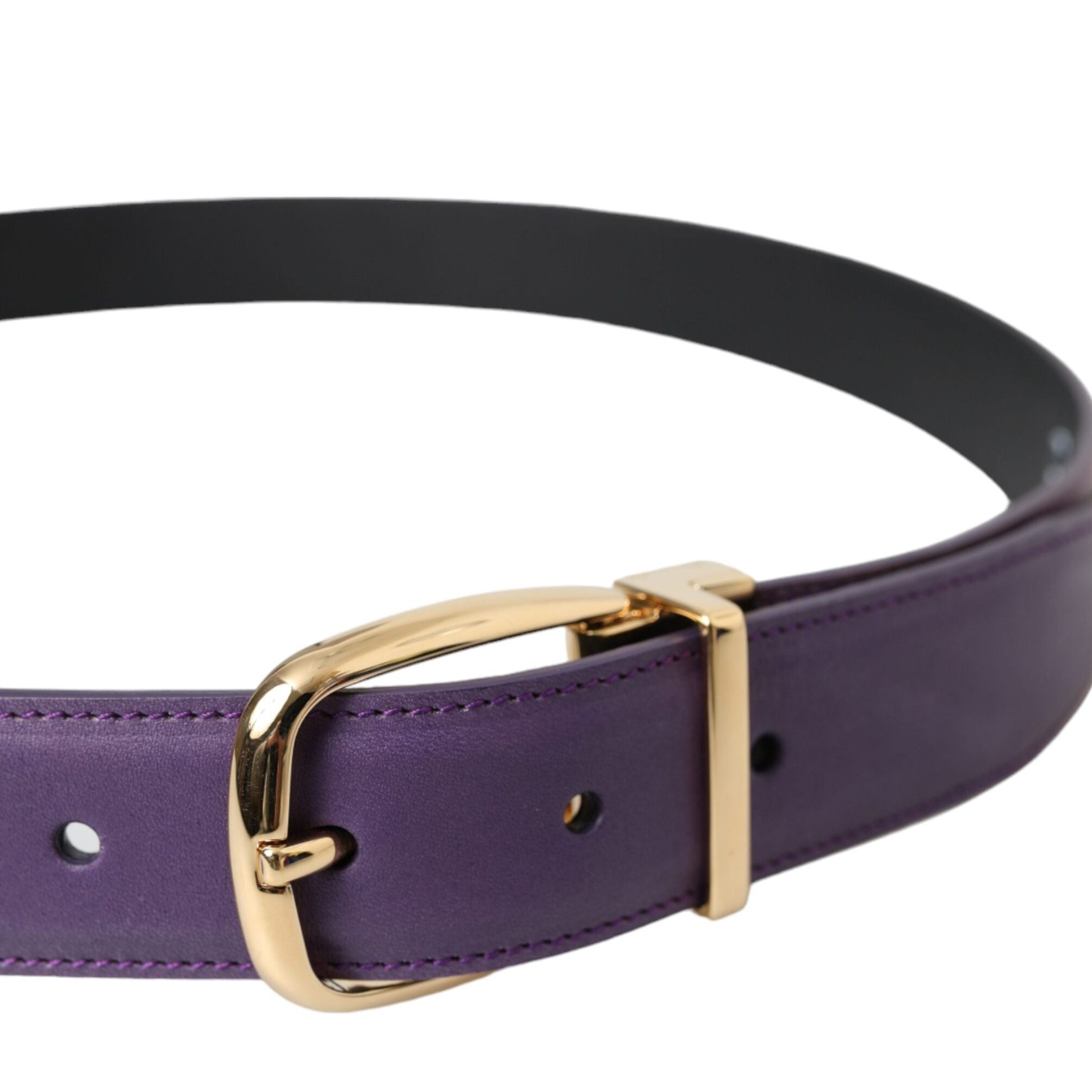 Dolce & Gabbana Purple Leather Gold Metal Buckle Belt Men