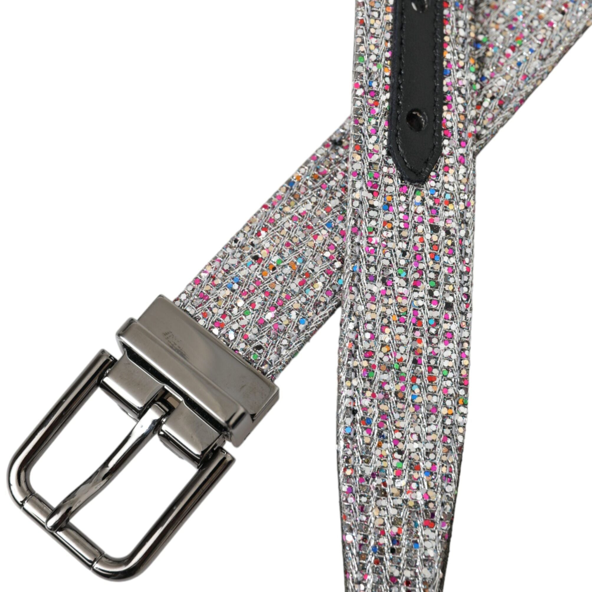 Dolce & Gabbana Multicolor Embellished Silver Metal Buckle Belt