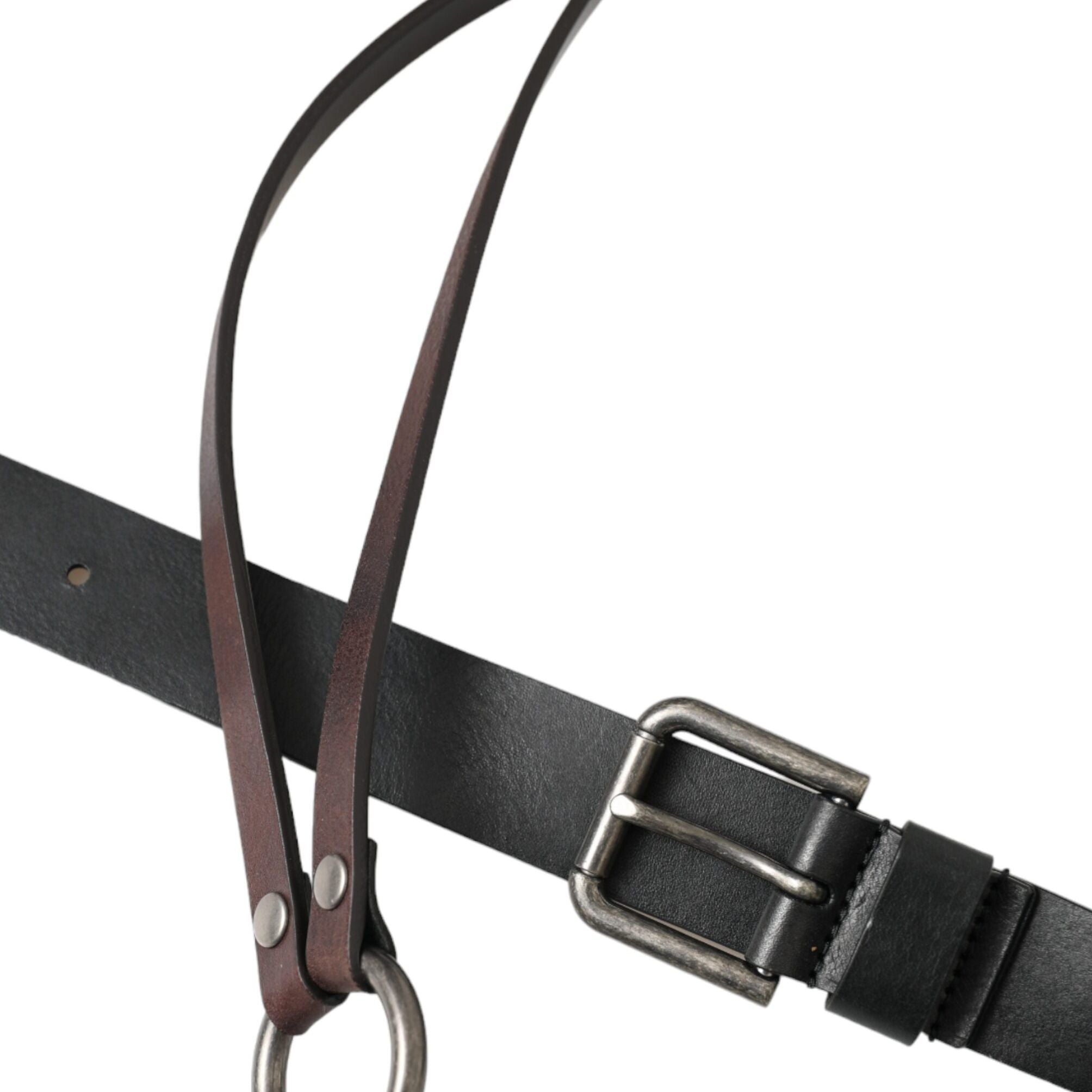 Dolce & Gabbana Black Brown Leather Silver Metal Buckle Belt