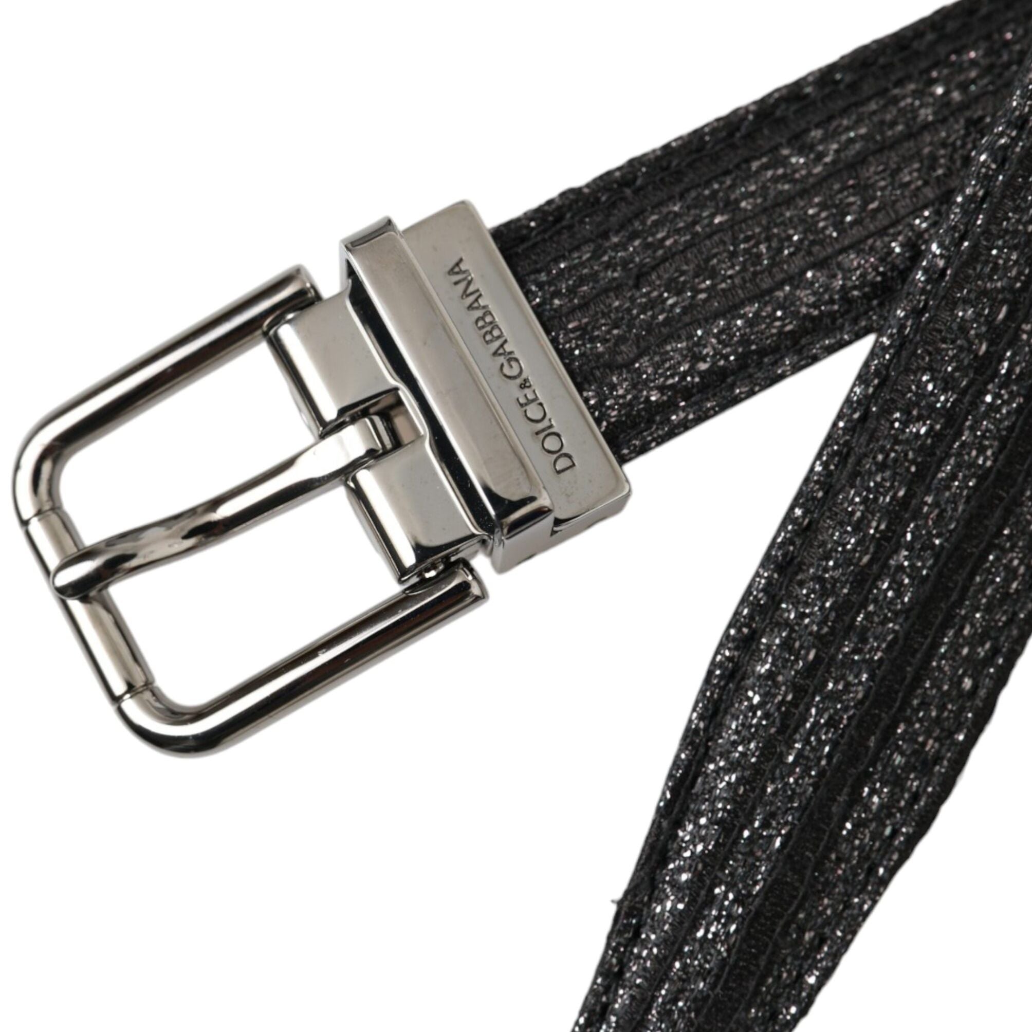 Dolce & Gabbana Black Jacquard Stripes Silver Metal Buckle Belt