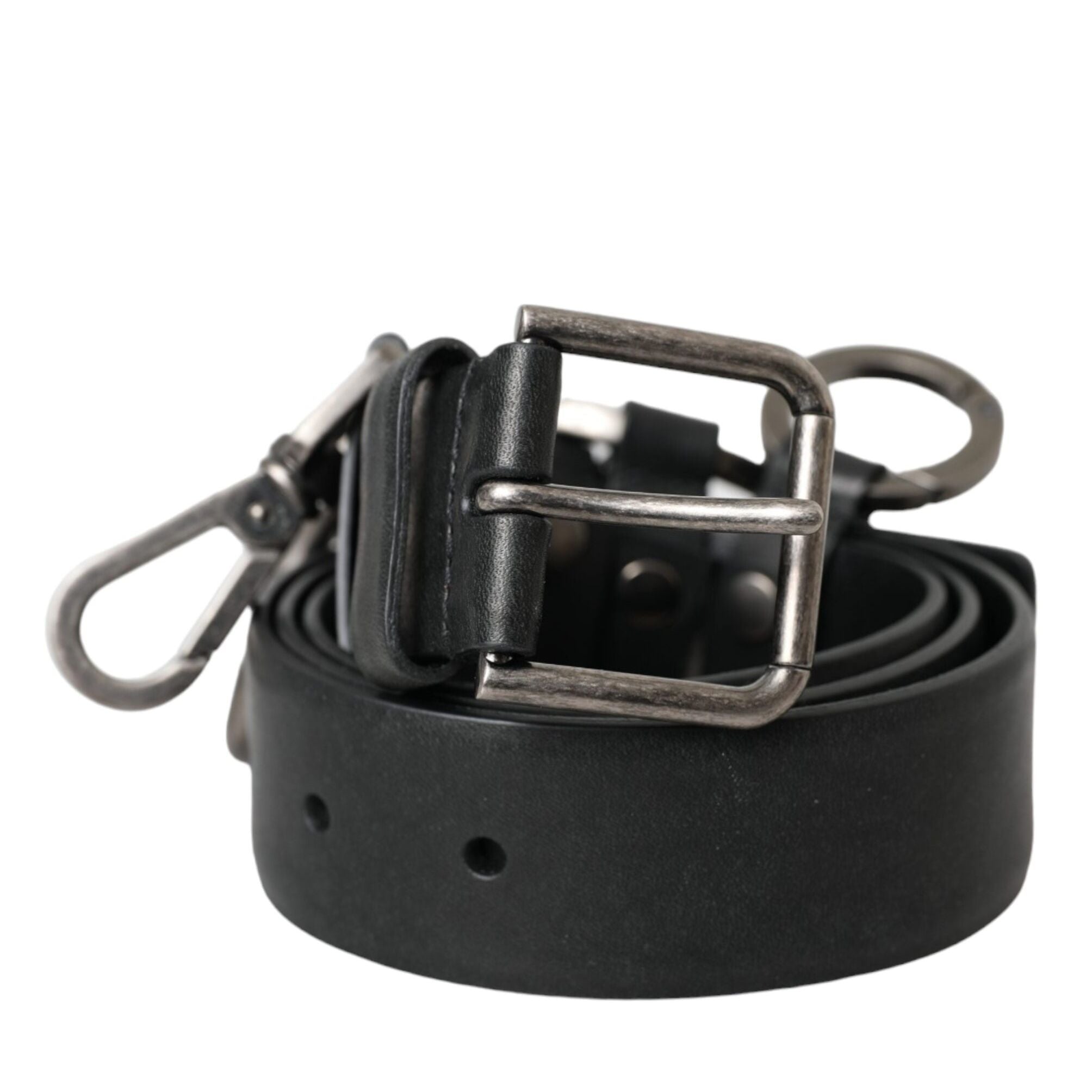 Dolce & Gabbana Black Calf Leather Silver Metal Buckle Belt