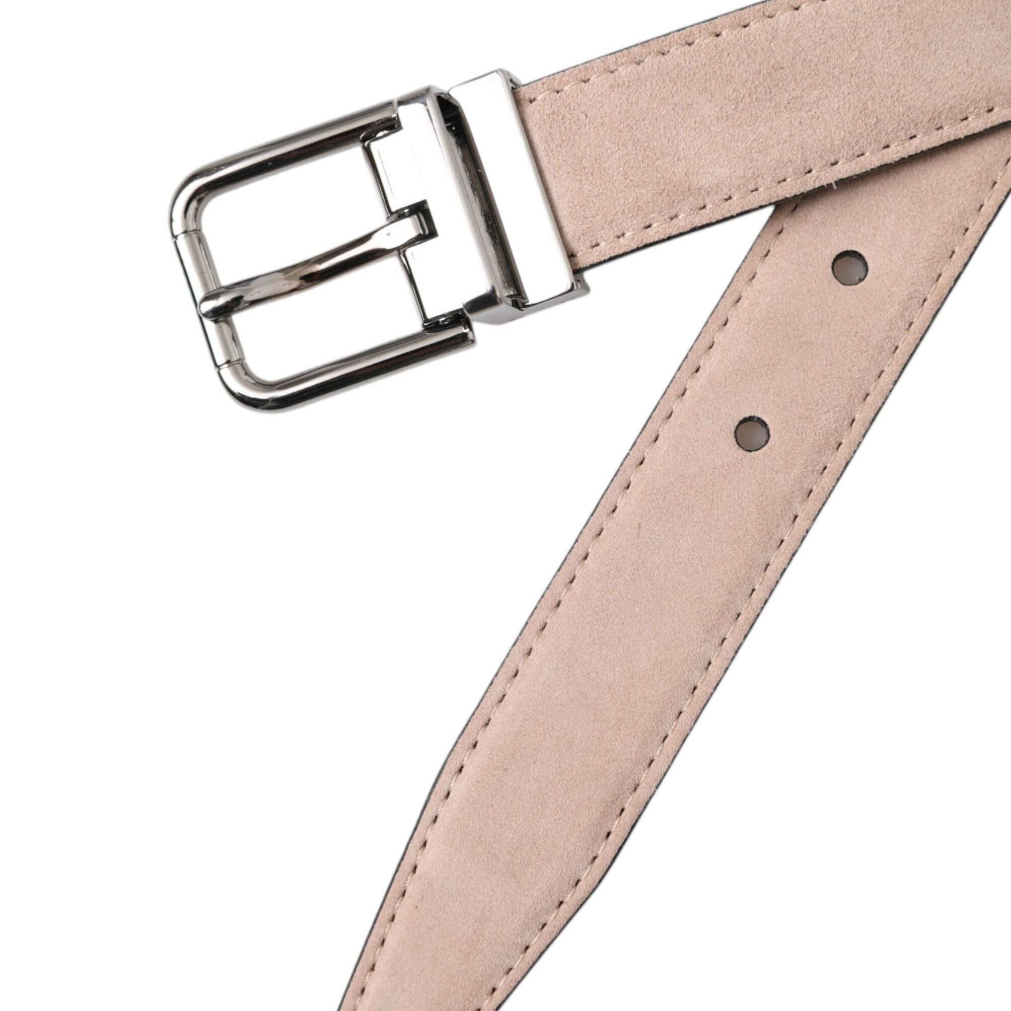 Dolce & Gabbana Beige Suede Leather Silver Buckle Belt Men