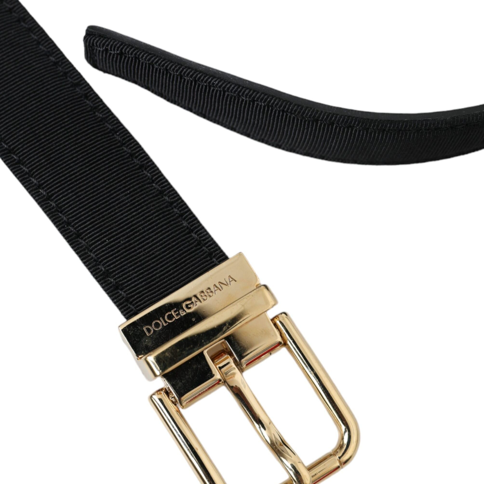 Dolce & Gabbana Black Gros Grain Gold Metal Buckle Belt Men