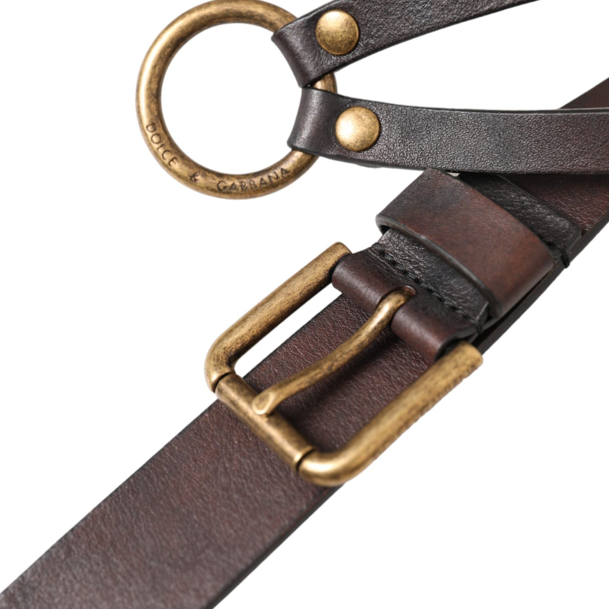Dolce & Gabbana Dark Brown Leather Gold Metal Buckle Women Belt