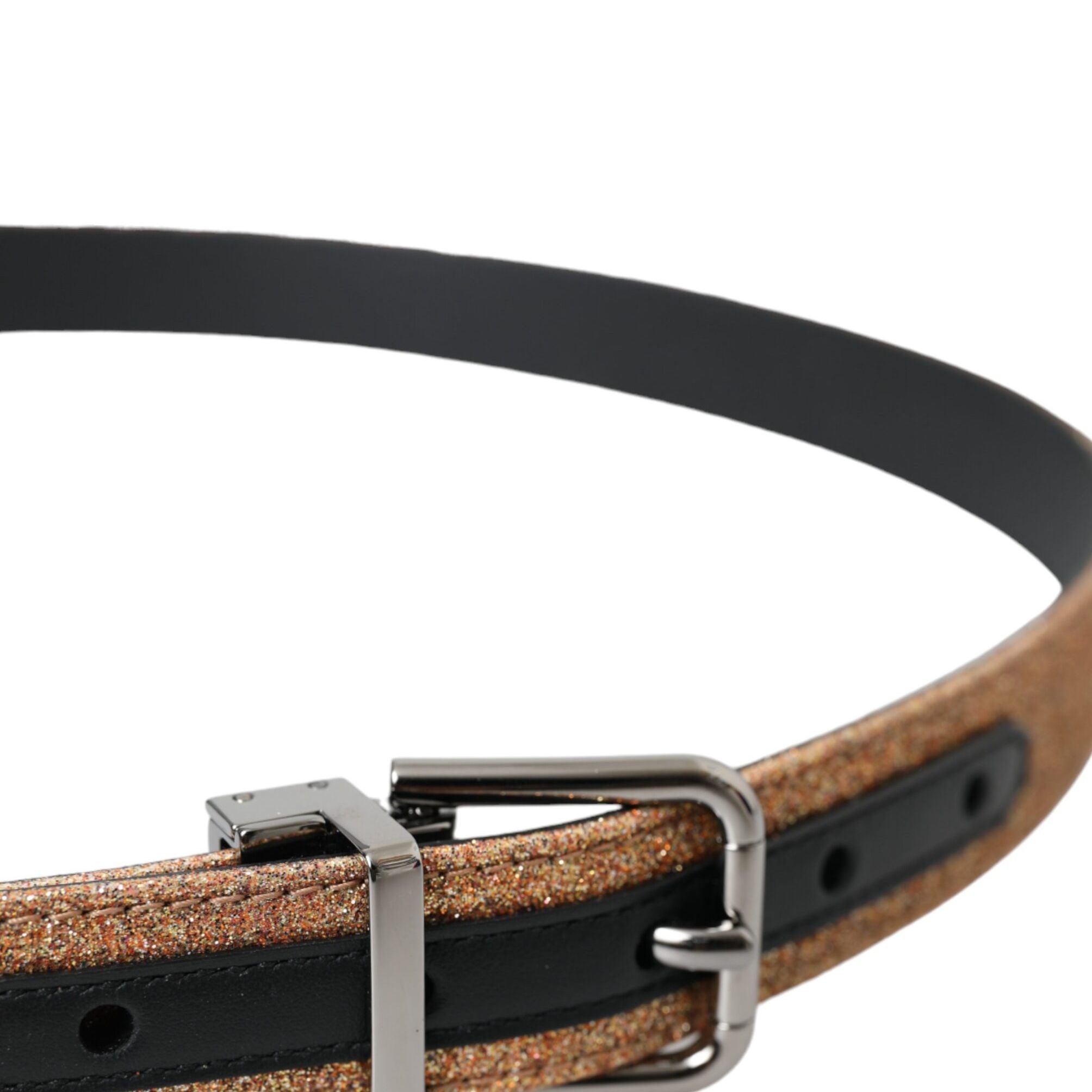 Dolce & Gabbana Gold Glitter Leather Silver Metal Buckle Belt