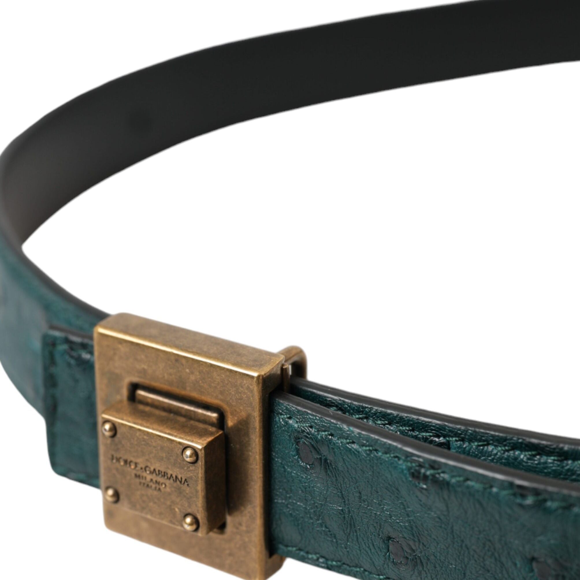 Dolce & Gabbana Dark Green Leather Square Metal Buckle Belt