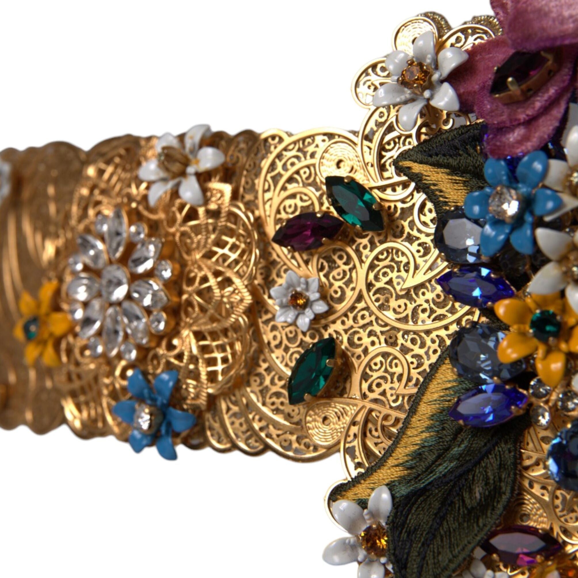 Dolce & Gabbana Multicolor Embellished Floral Crystal Wide Waist Belt