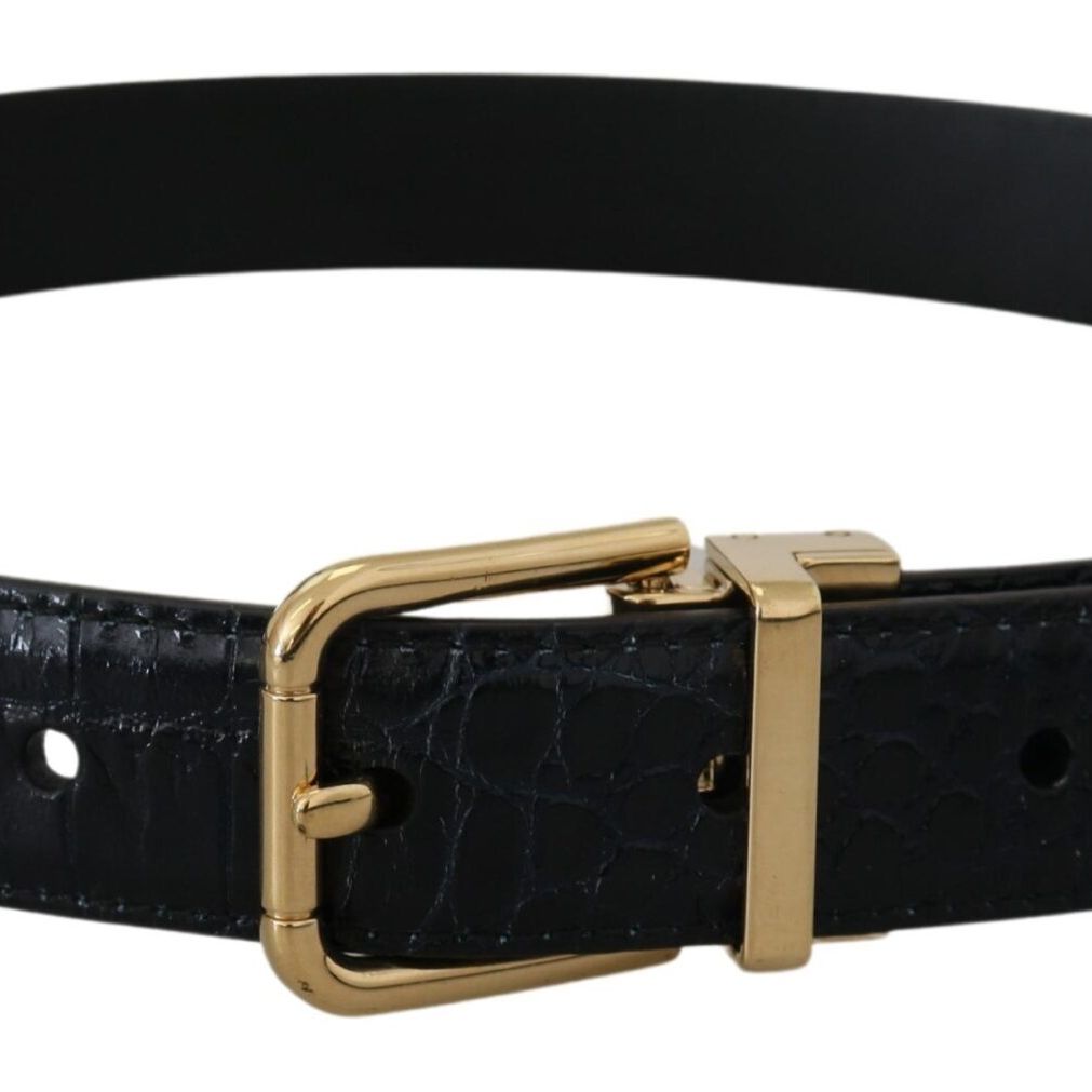 Dolce & Gabbana Black Exotic Leather Gold Metal Buckle Belt
