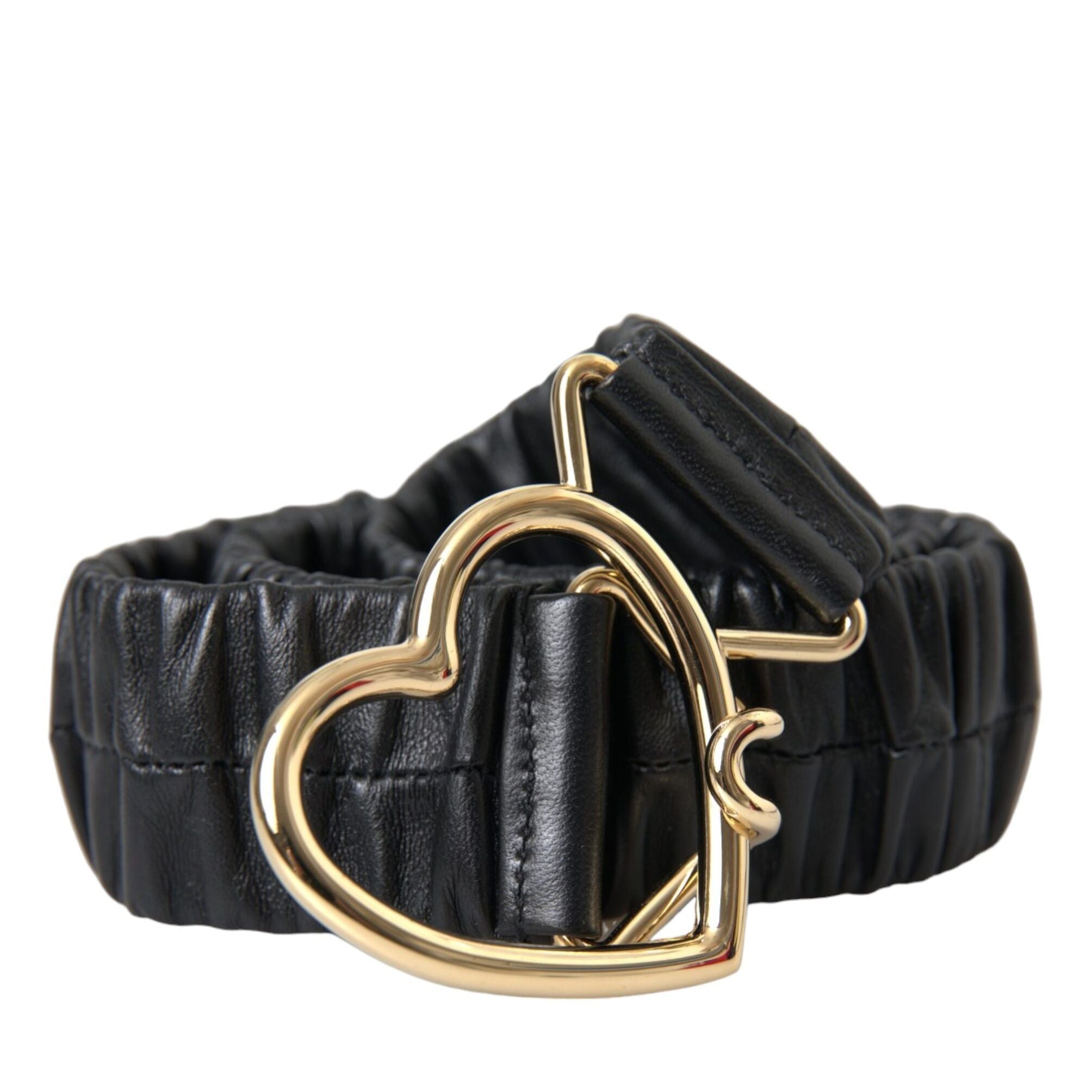 Dolce & Gabbana Black Leather Gold Heart Metal Buckle Belt