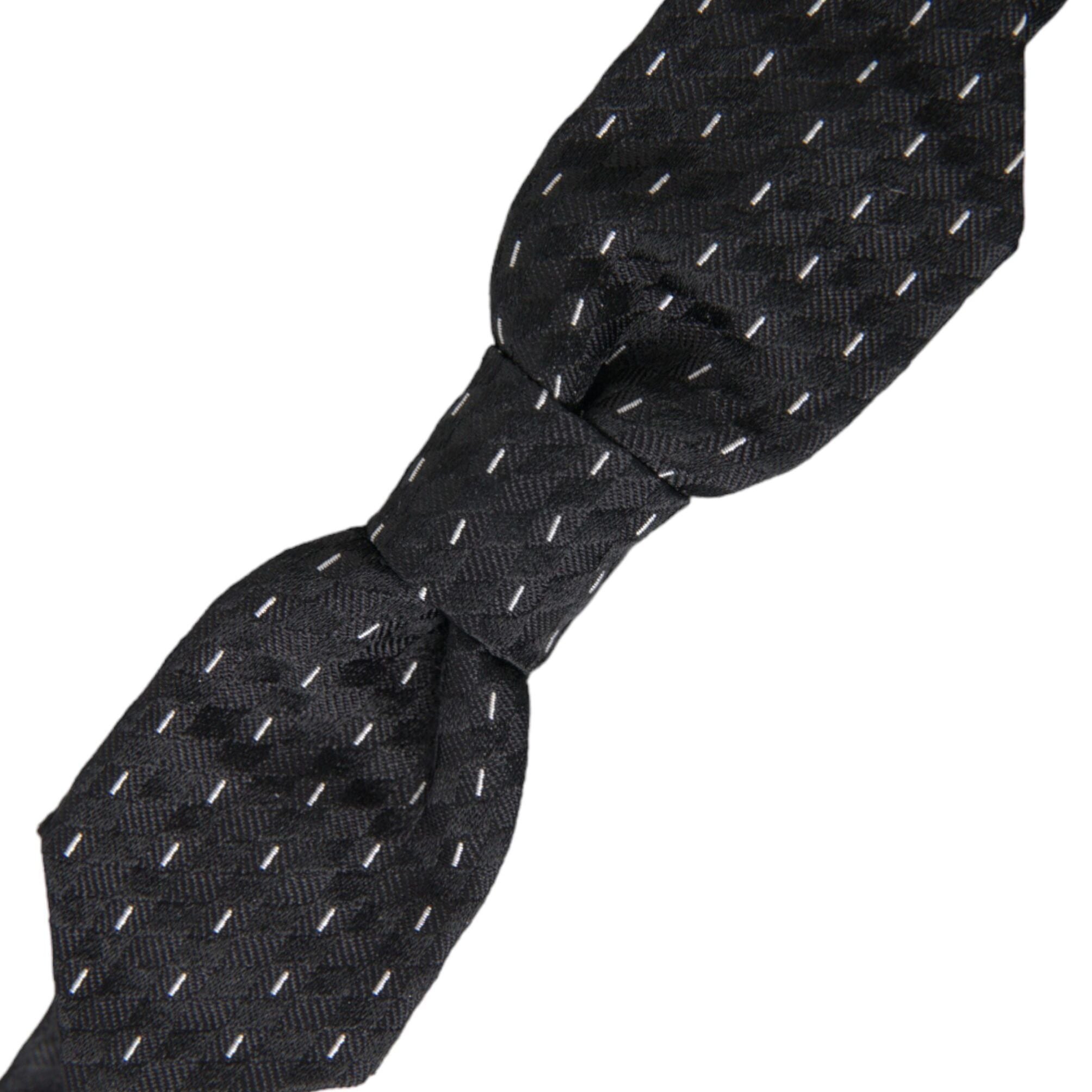Dolce & Gabbana Black White Stitched Silk Men Neck Bow Tie