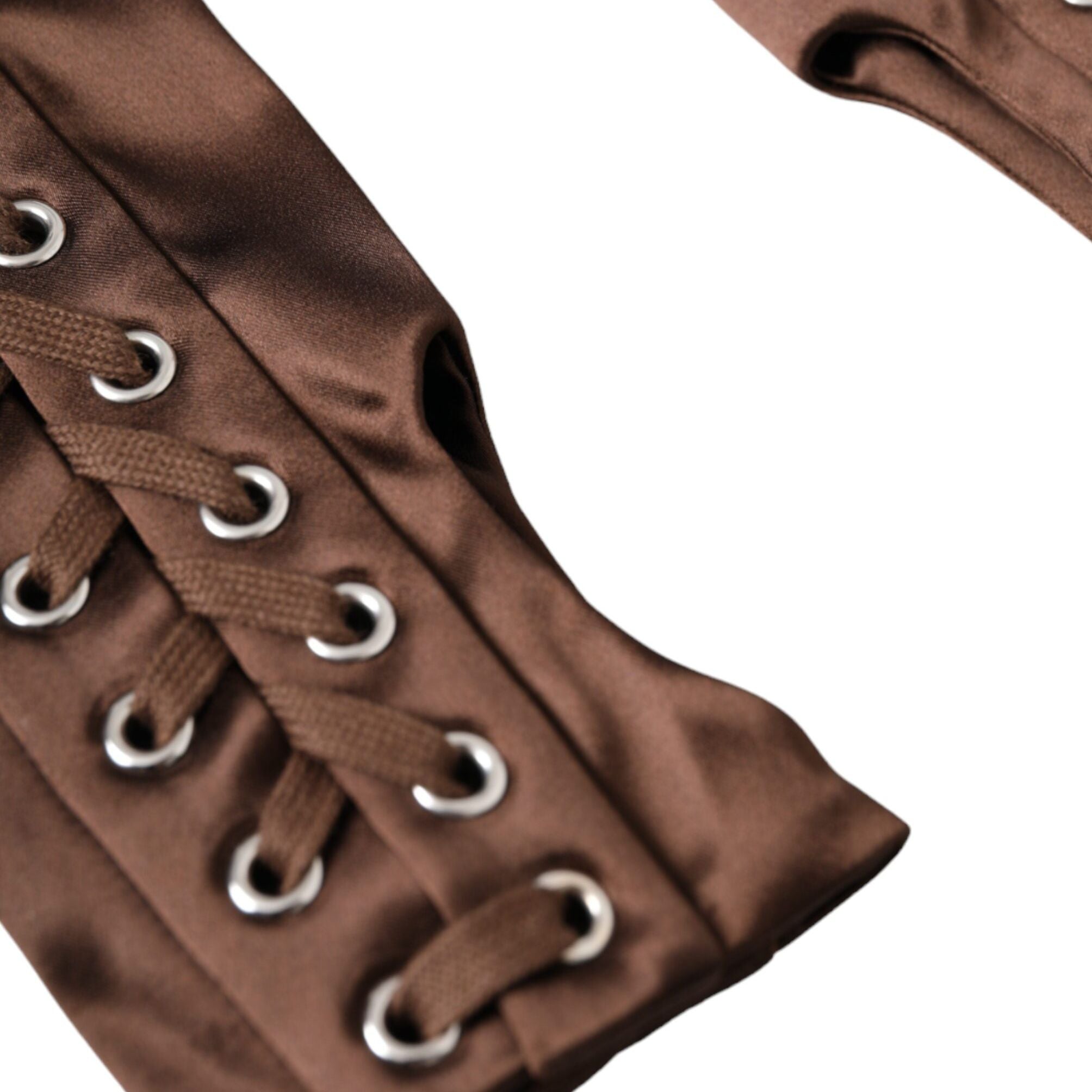 Dolce & Gabbana Brown Acetate Lace Up Fingerless Gloves