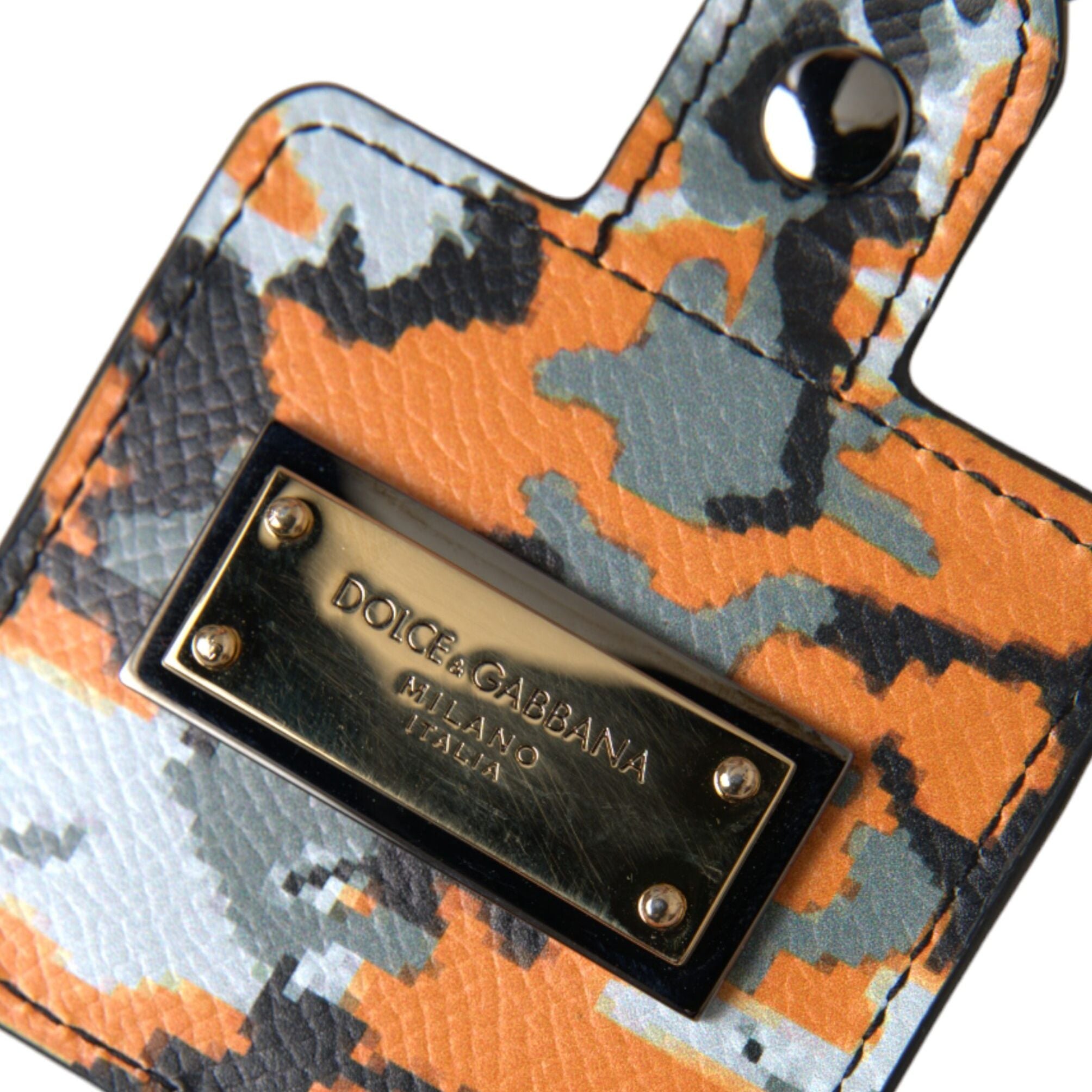 Dolce & Gabbana Multicolor Camouflage Print Leather Logo Metal Airpods Case