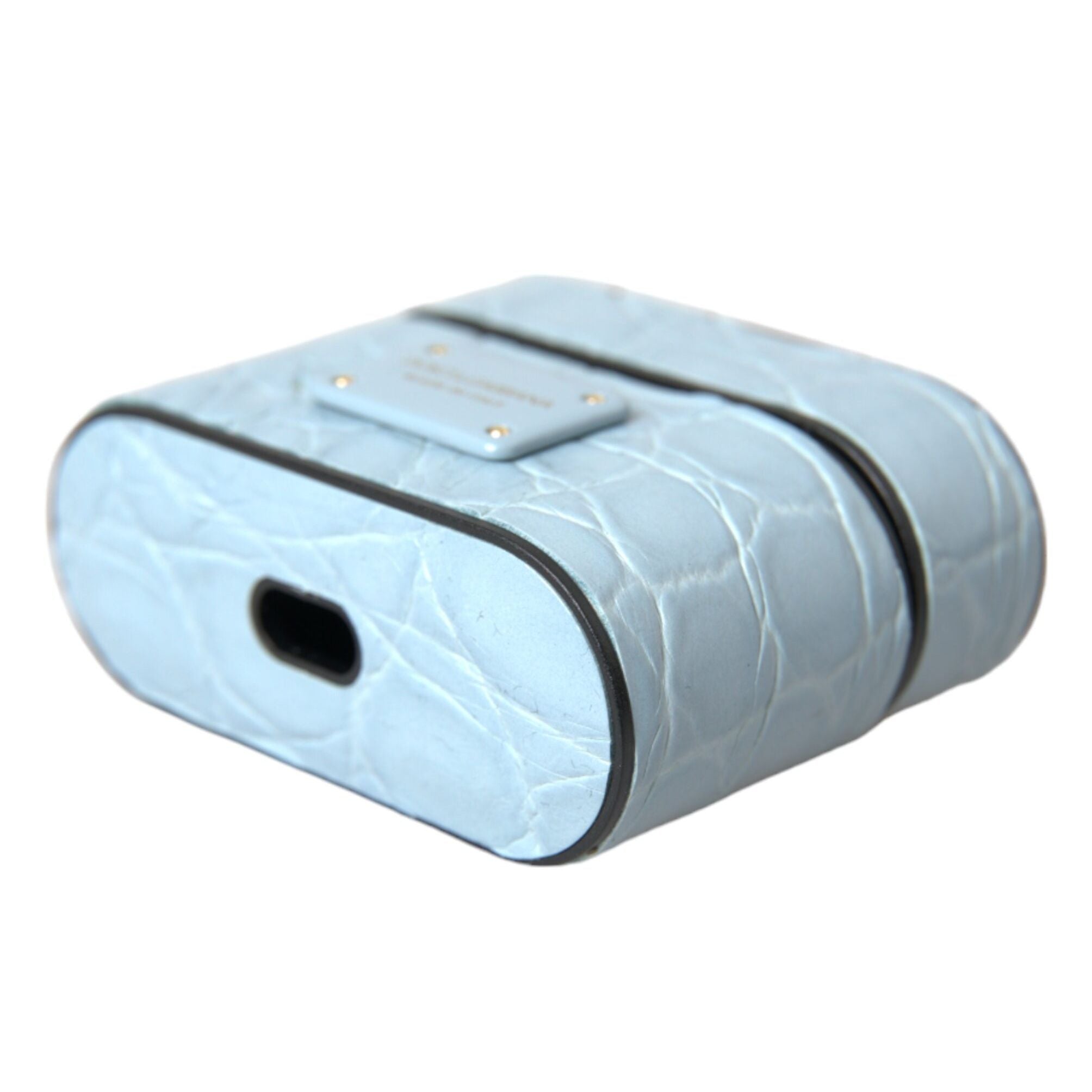 Dolce & Gabbana Light Blue Leather Metal Logo Plaque Airpods Case