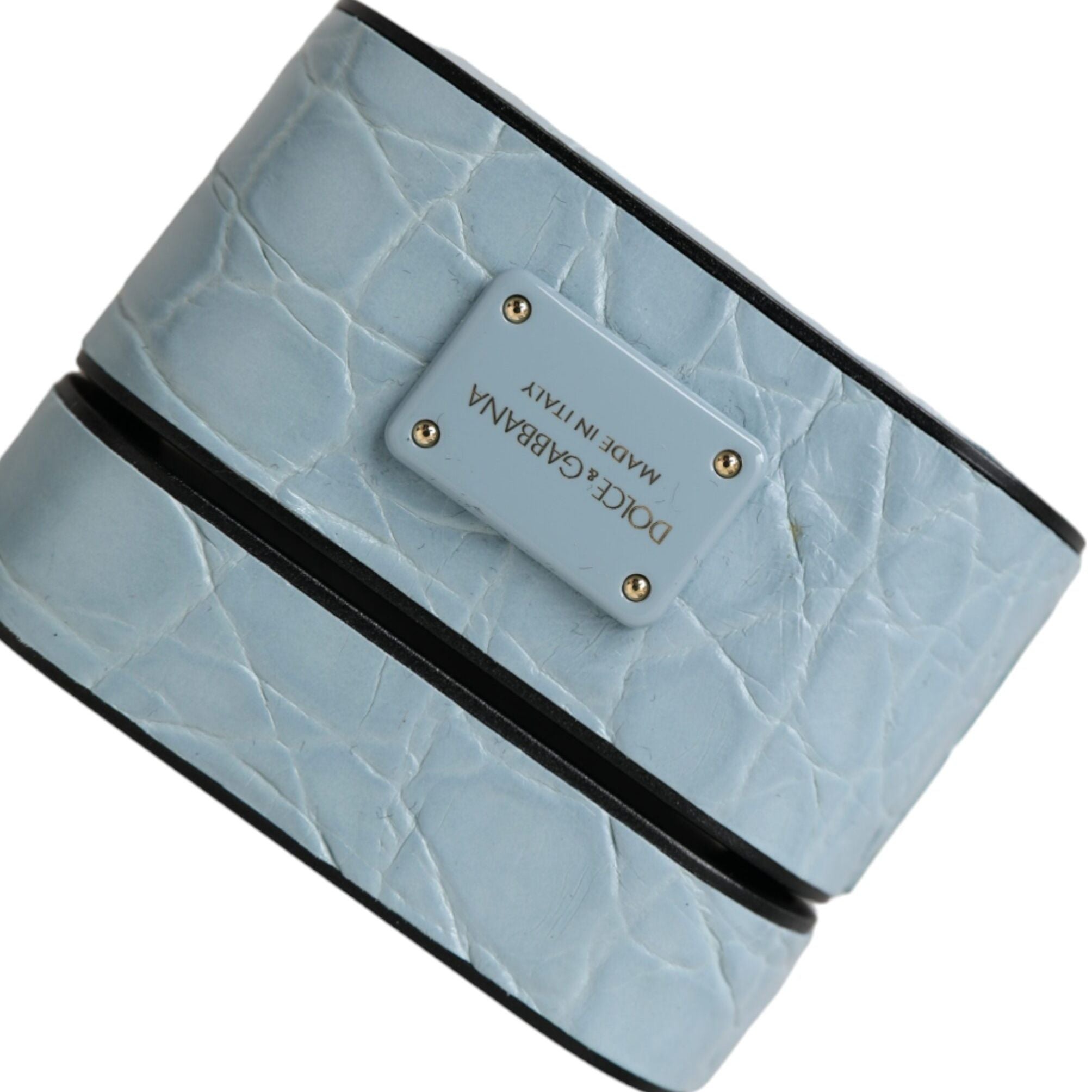 Dolce & Gabbana Light Blue Leather Metal Logo Plaque Airpods Case