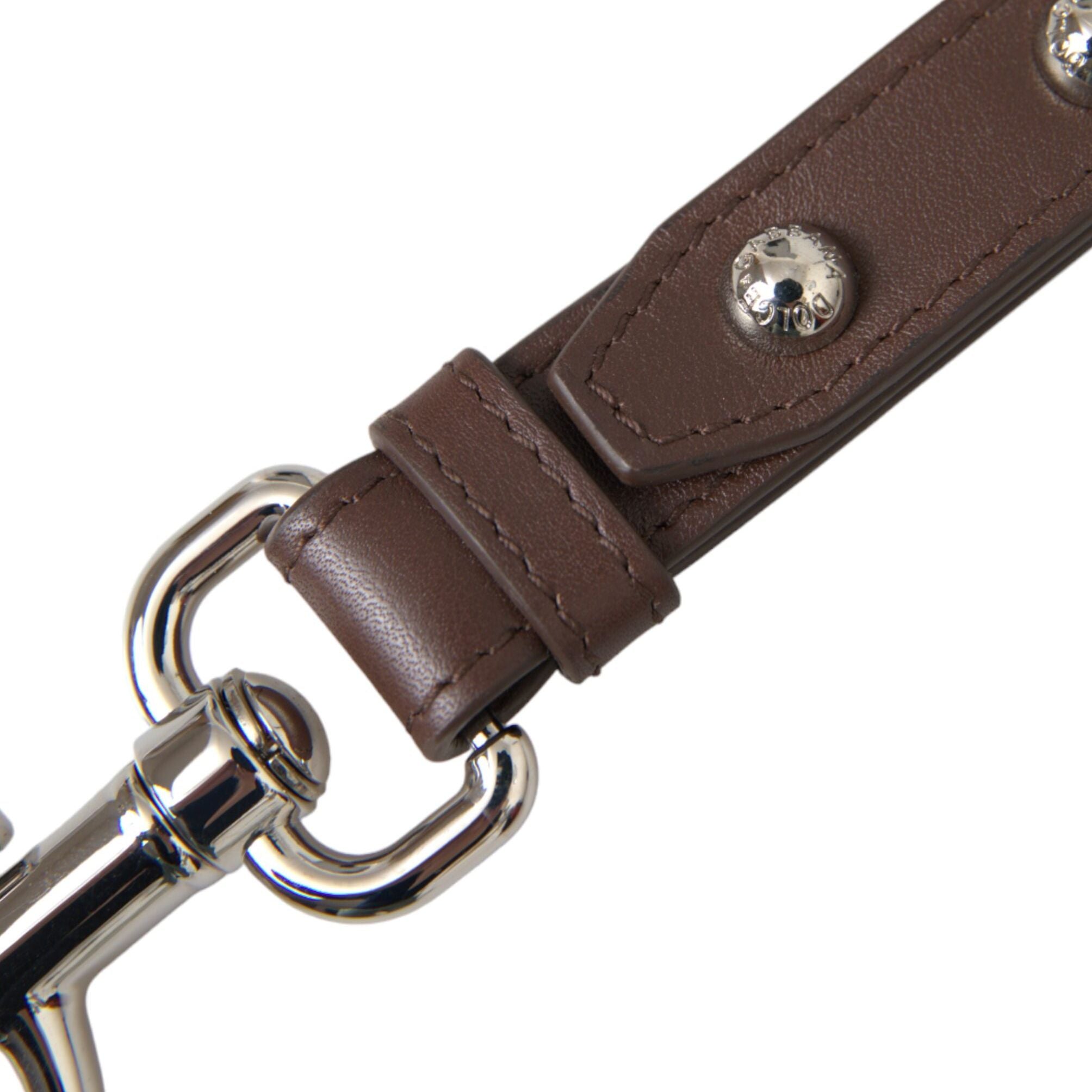 Dolce & Gabbana Brown Plain Leather Silver Brass Keyring Holder Keychain