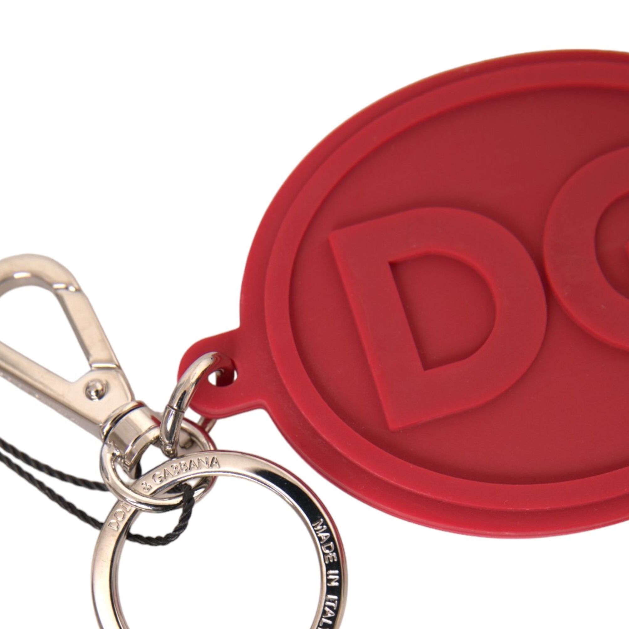 Dolce & Gabbana Red Rubber DG Logo Silver Brass Metal Keyring Keychain