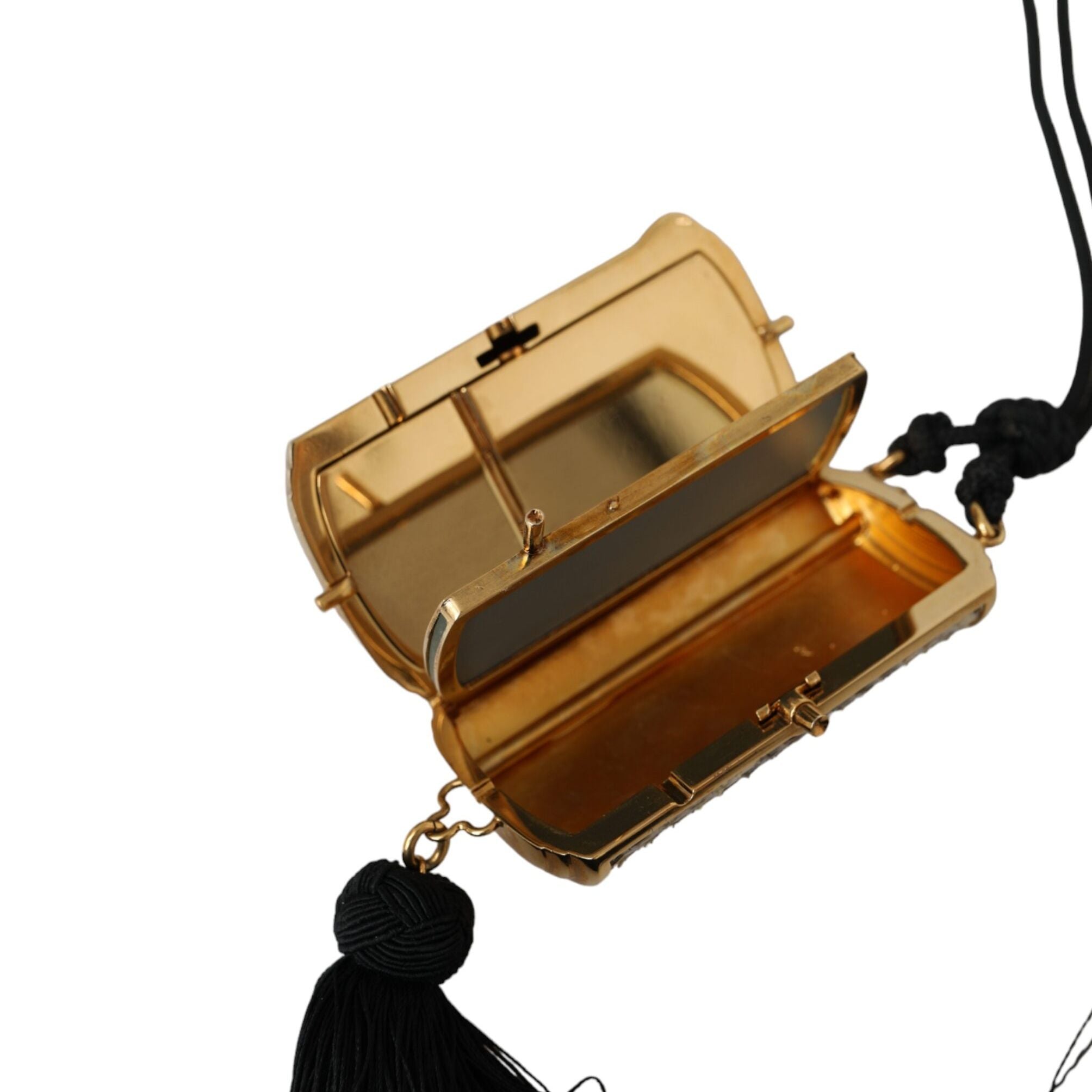 Dolce & Gabbana Beige Exotic Leather Mini Mirror Tassel Make Up Holder Bag