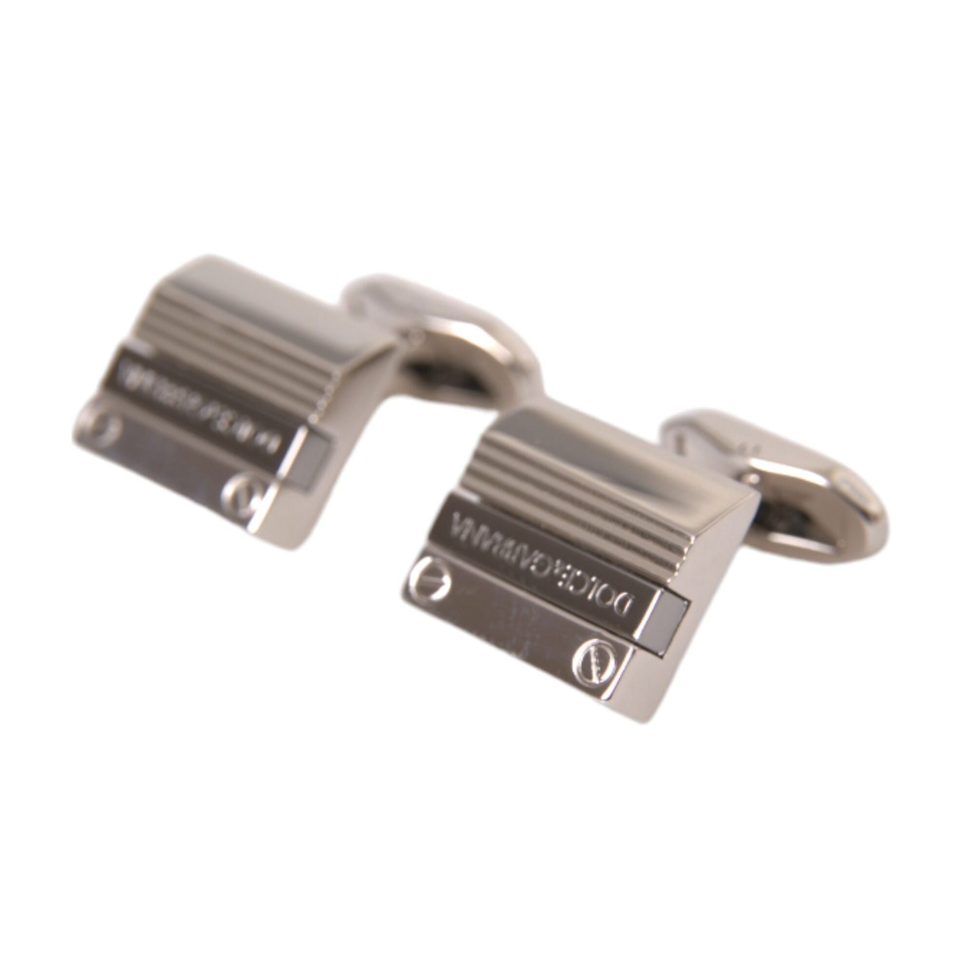 Dolce & Gabbana Silver Plated Metal Brass DG Logo Pin Cufflinks