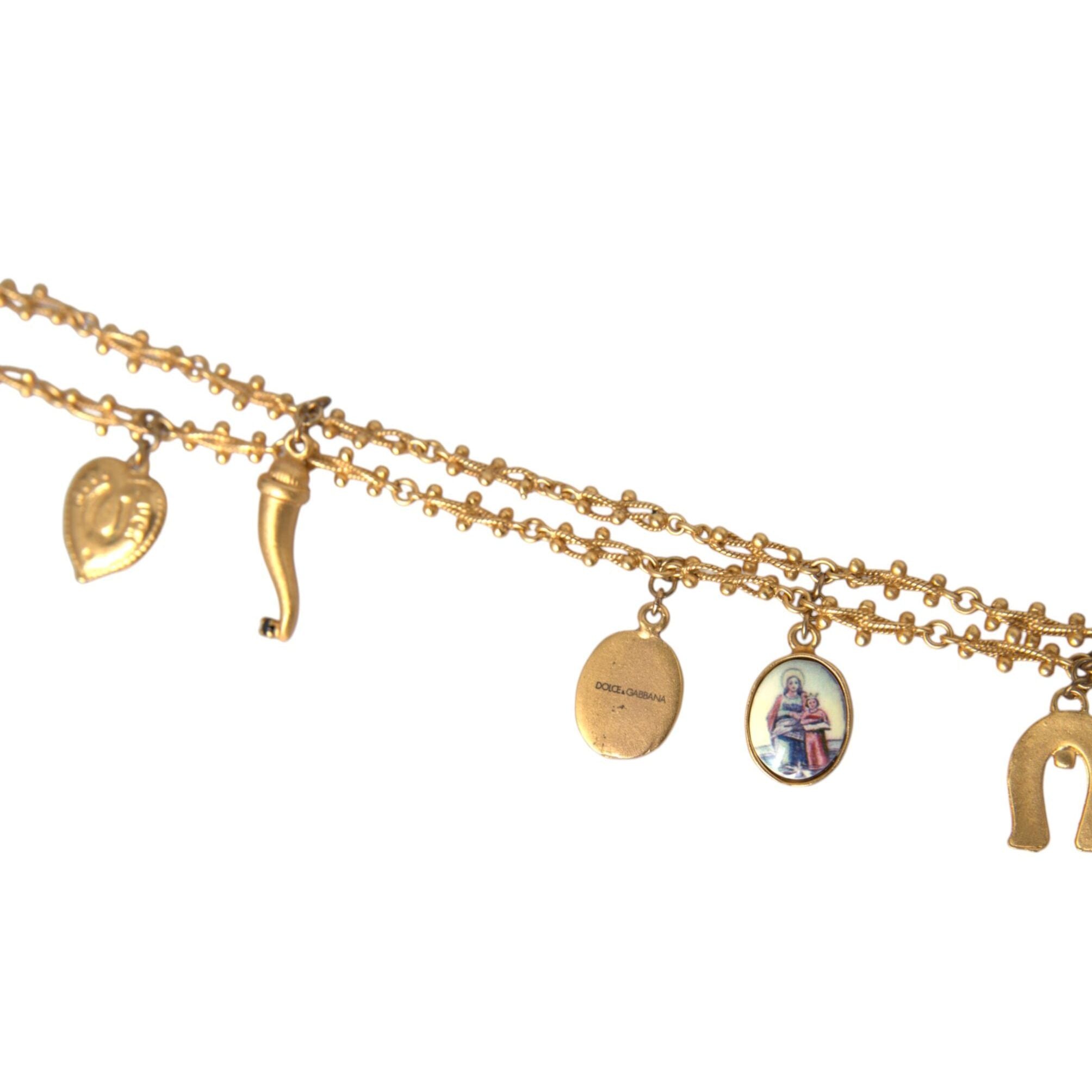 Dolce & Gabbana Gold Tone Chain Brass Charm Statement Sicily Necklace