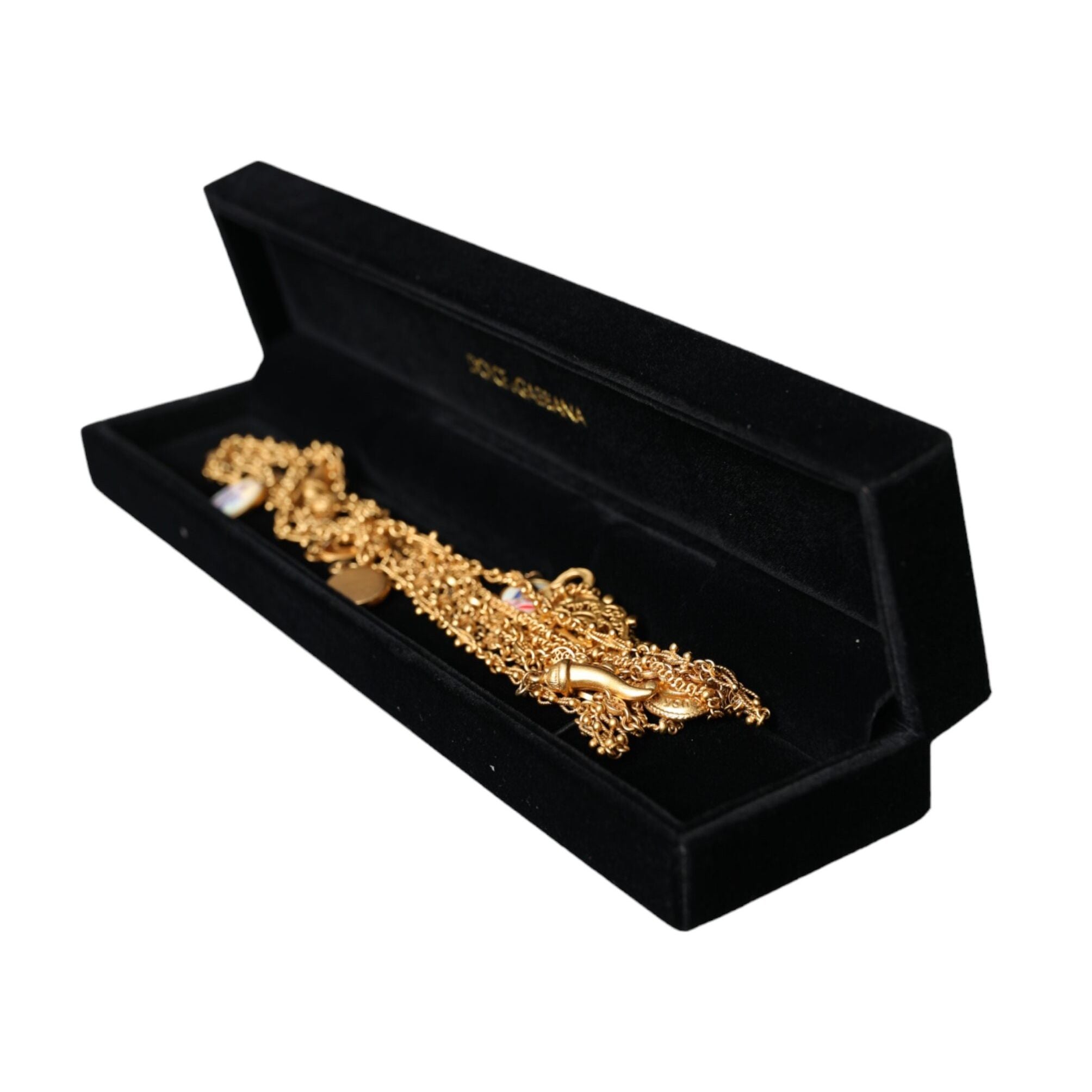 Dolce & Gabbana Gold Tone Chain Brass Charm Statement Sicily Necklace