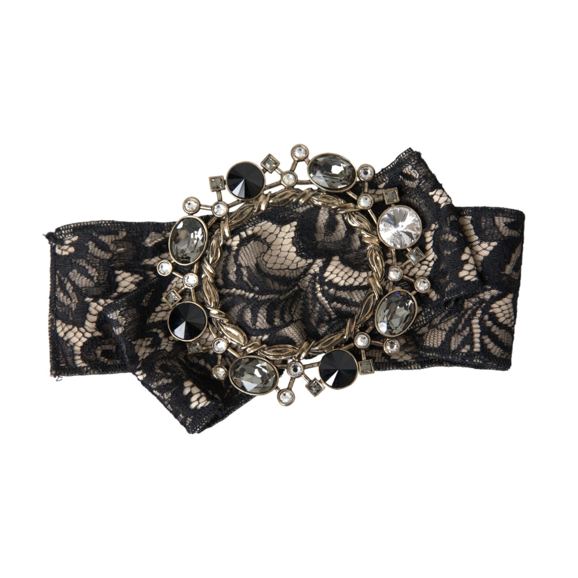 Dolce & Gabbana Black Lace Crystal Handmade Brooch Hair Pin