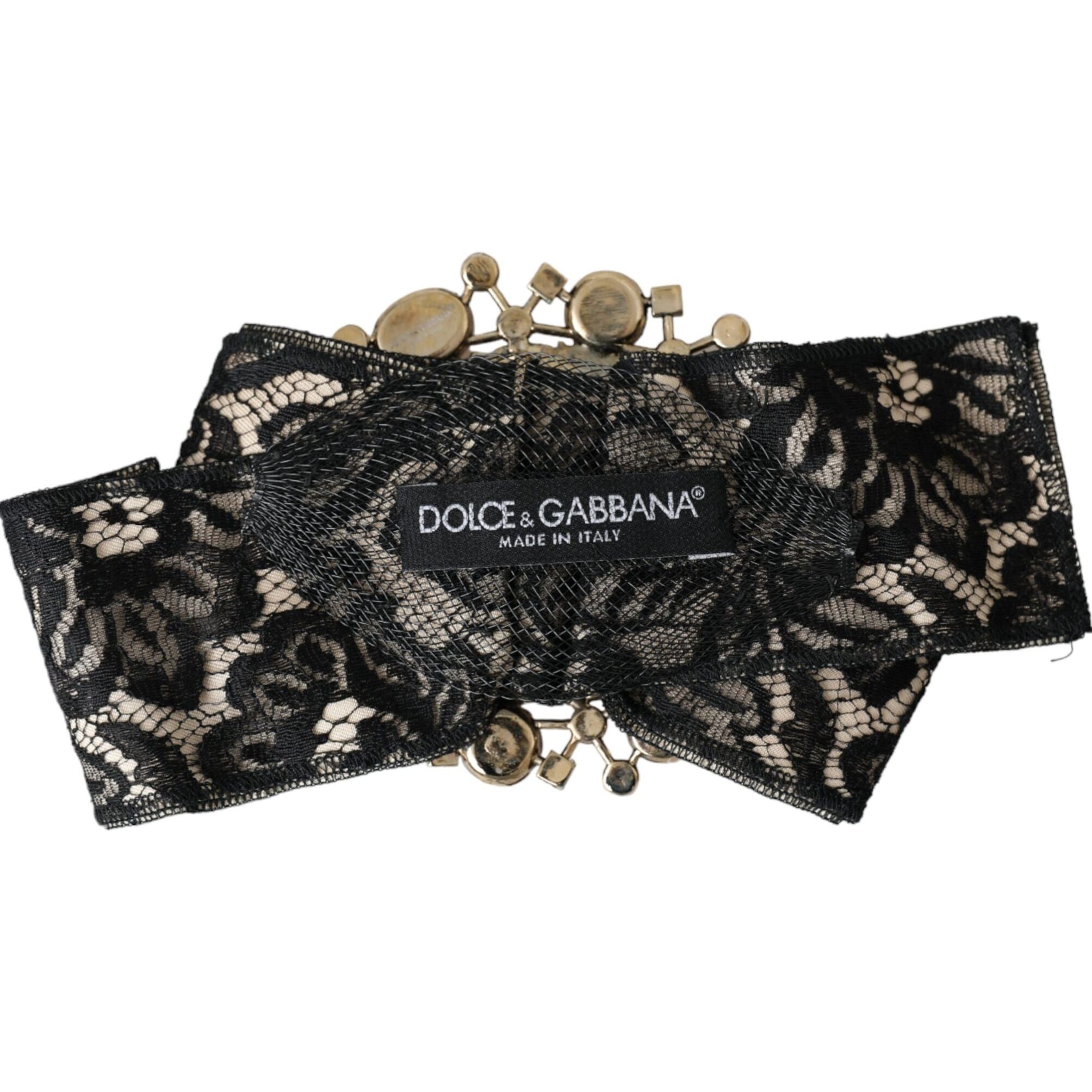 Dolce & Gabbana Black Lace Crystal Handmade Brooch Hair Pin
