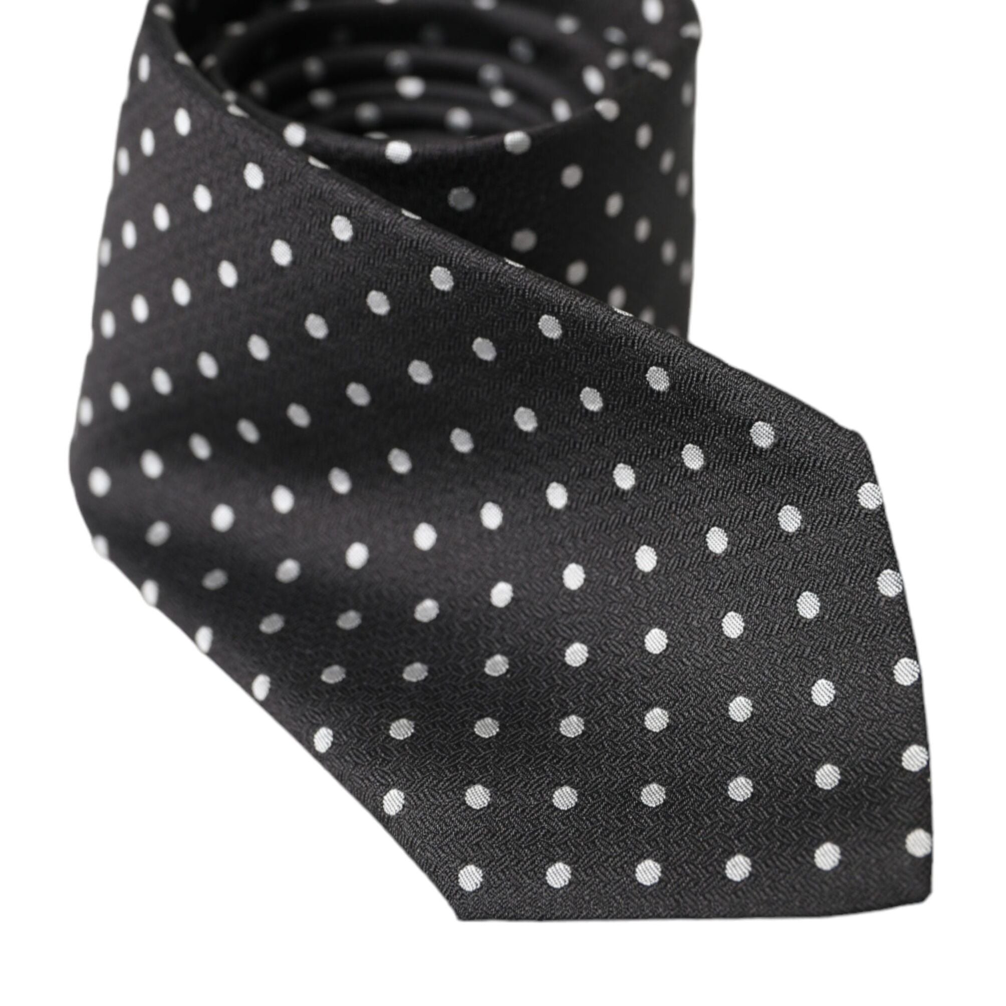 Dolce & Gabbana Black White Polka Dots 100% Silk Necktie Face Mask