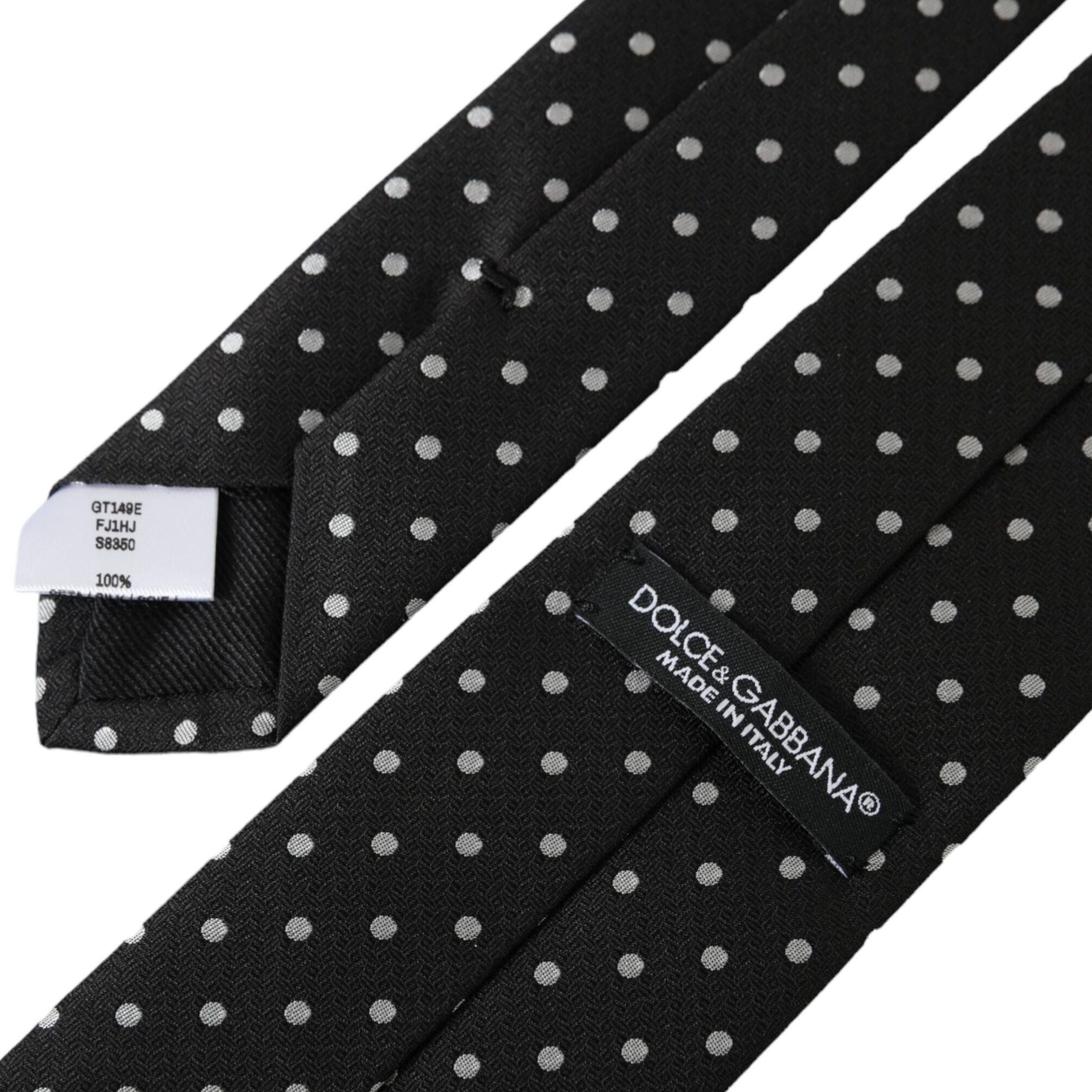 Dolce & Gabbana Black White Polka Dots 100% Silk Necktie Face Mask