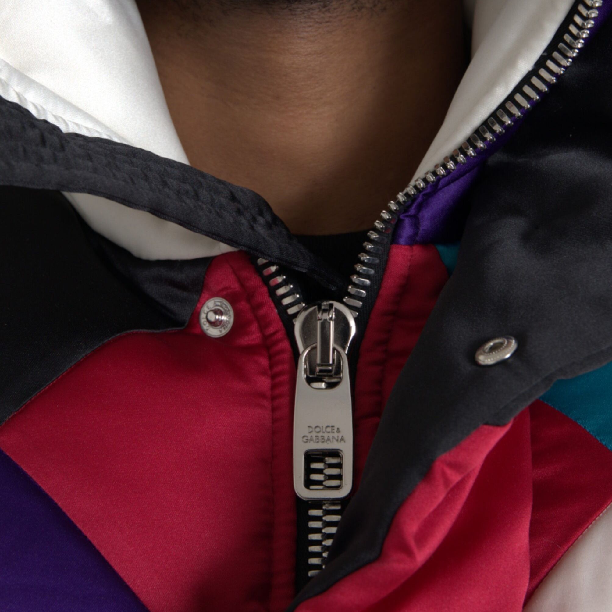 Dolce & Gabbana Multicolor Logo Windbreaker Puffer Jacket