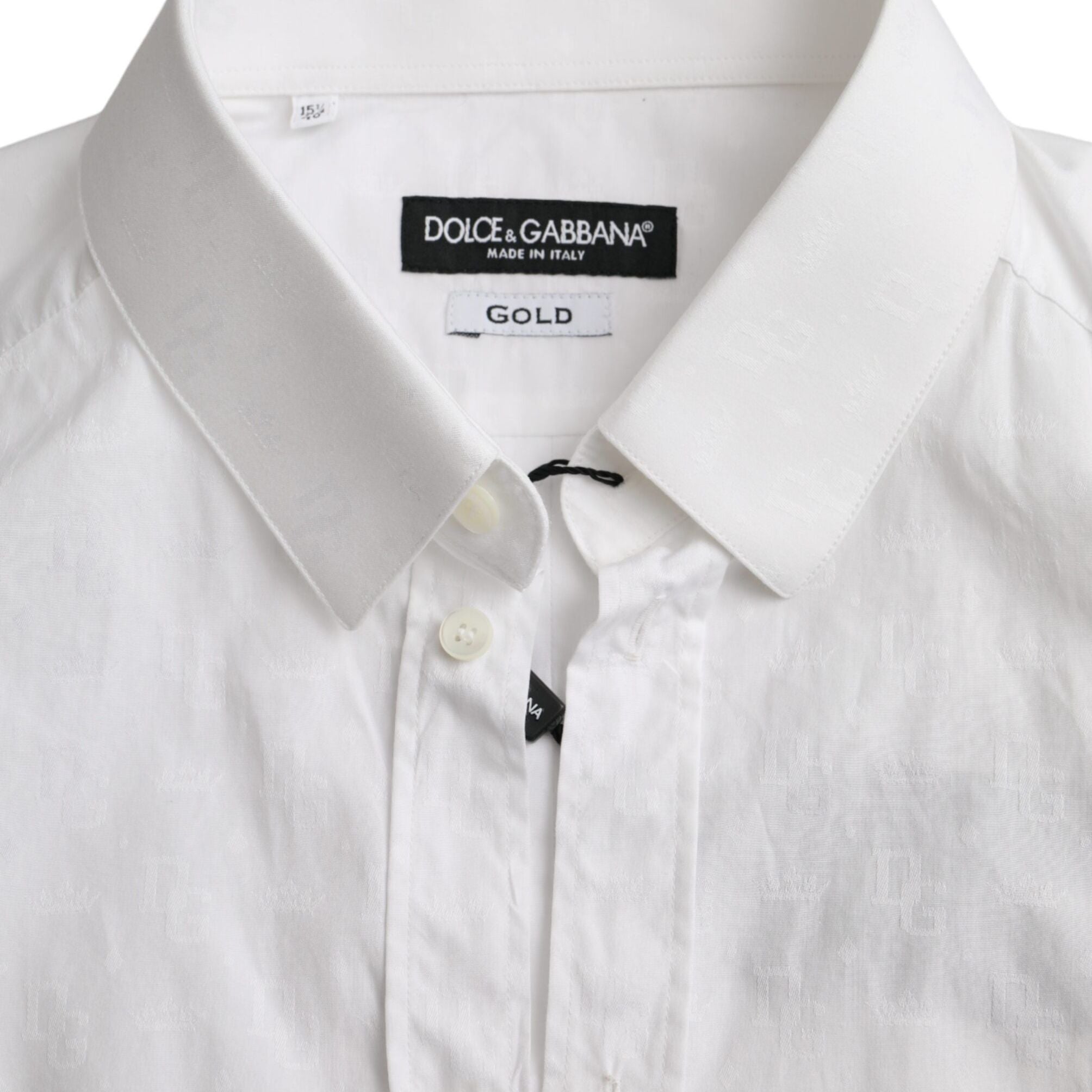 Dolce & Gabbana White Cotton Long Sleeve Dress GOLD Shirt