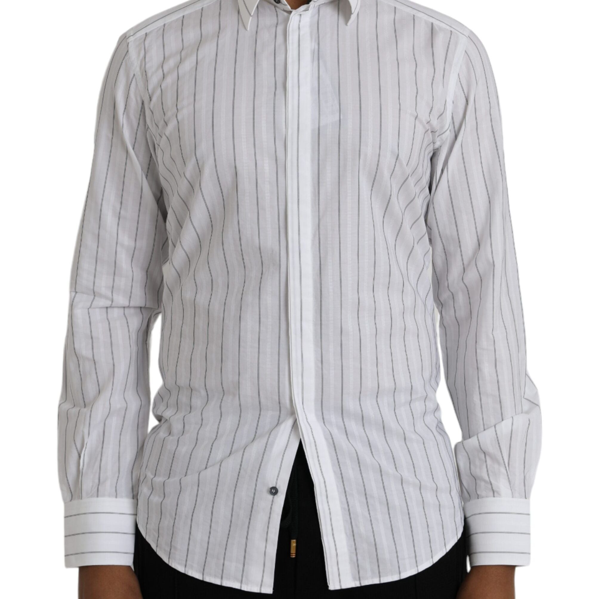 Dolce & Gabbana Black White Striped Formal Dress GOLD Shirt