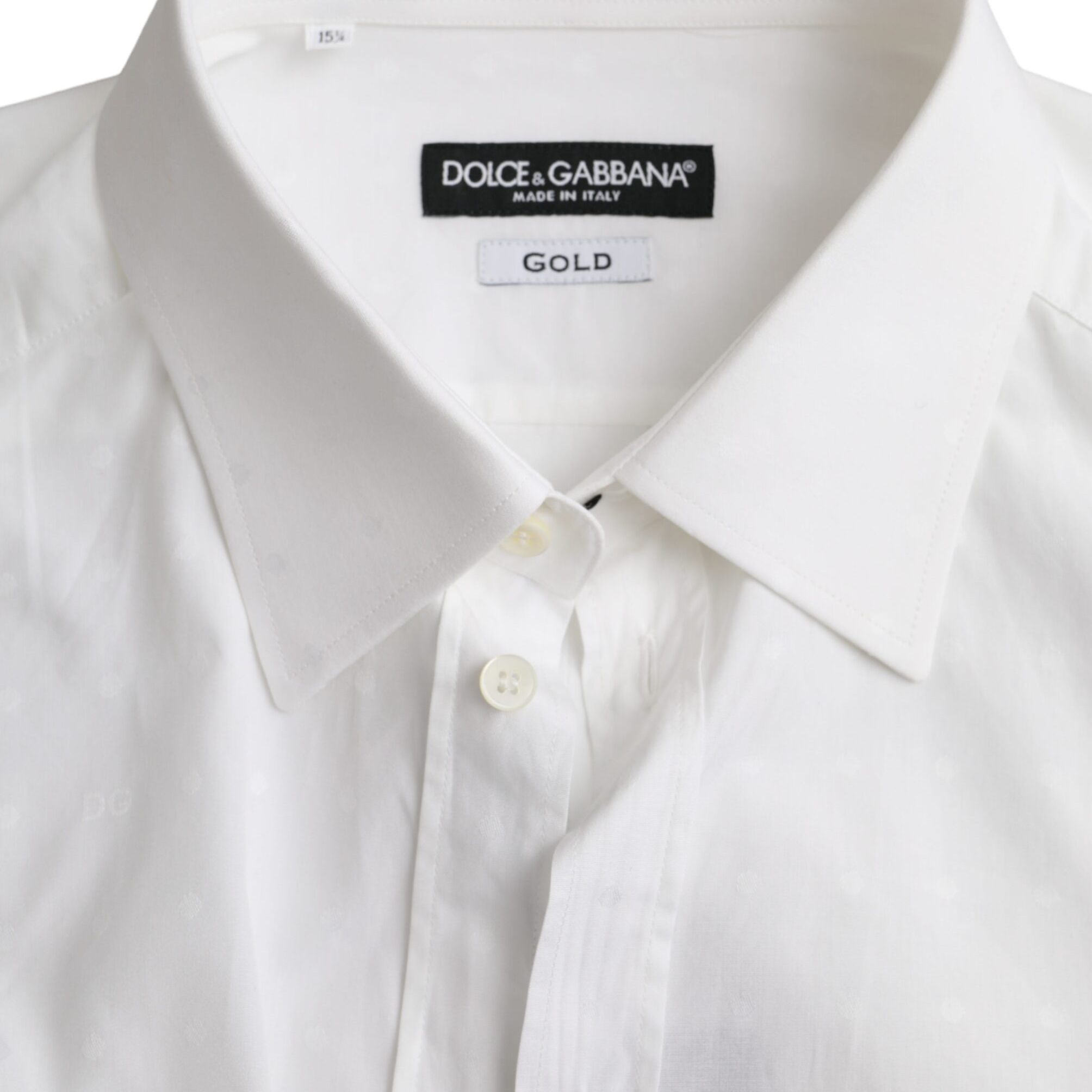Dolce & Gabbana White Logo Cotton Men Dress GOLD Shirt